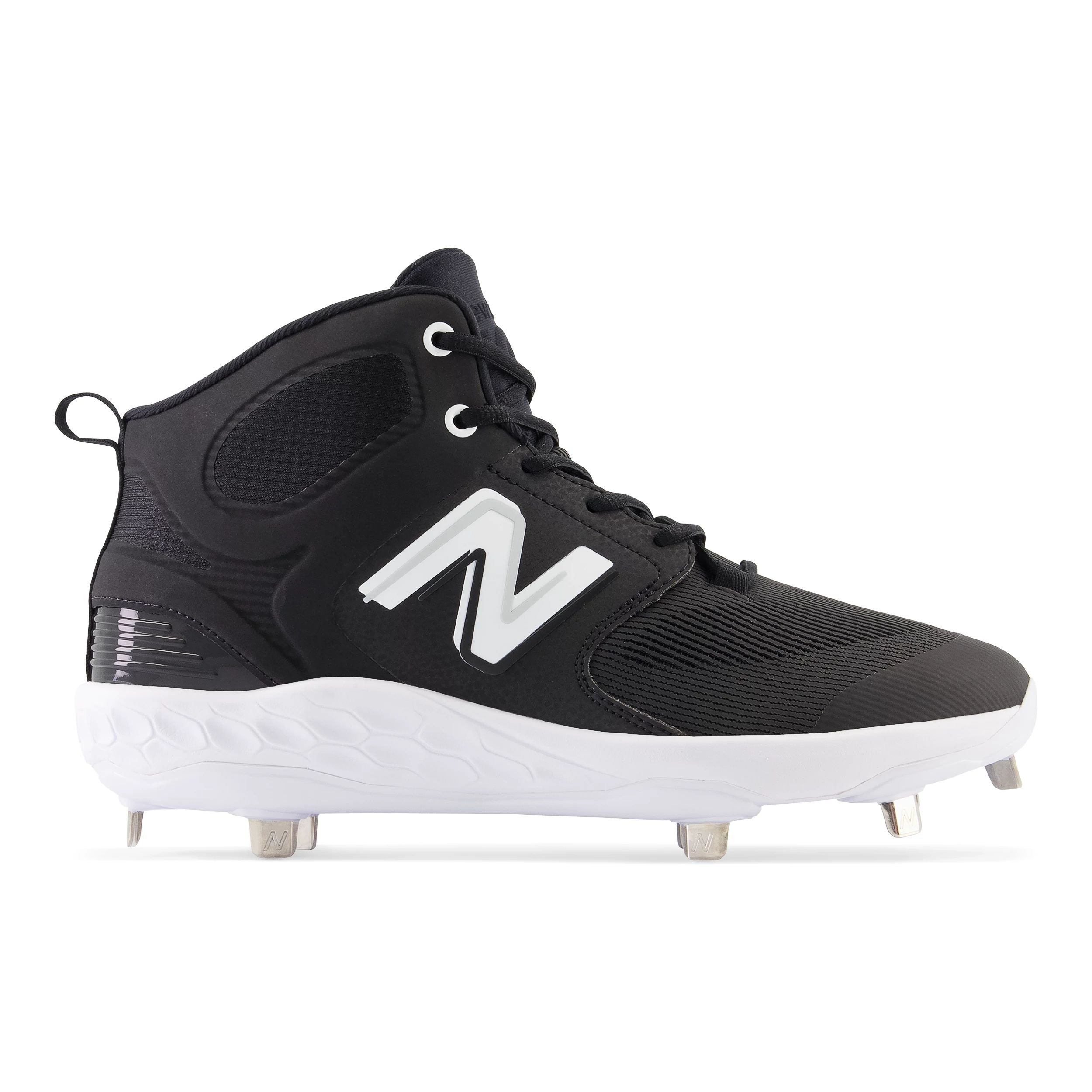 New Balance Fresh Foam 3000v6 Men's Baseball Cleats - Black/White Mid Metal Spikes for Traction - Lightweight Comfort for Training & Games on Grass & Turf Fields