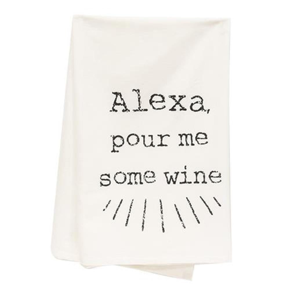 Alexa Pour Me Some Wine Dish Towel - Funny Kitchen Towel with Smart Speaker Theme - Perfect for Wine Lovers & Amazon Alexa Users - Great for Hosting Parties, Housewarming Gifts & Kitchen Decor