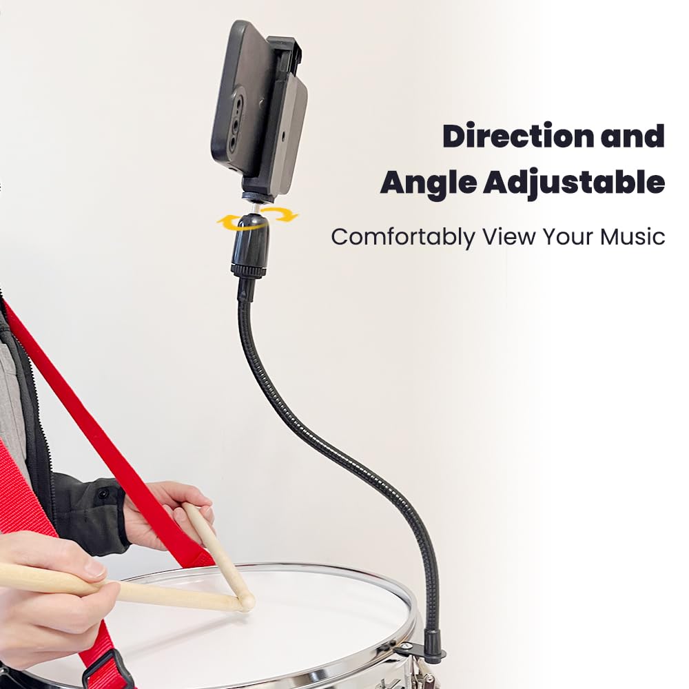 Adjustable Snare Drum Phone Lyre - Black Marching Drum Phone Holder for Bass & Snare Drums | Perfect for Marching Band Performances & Drumline Practice