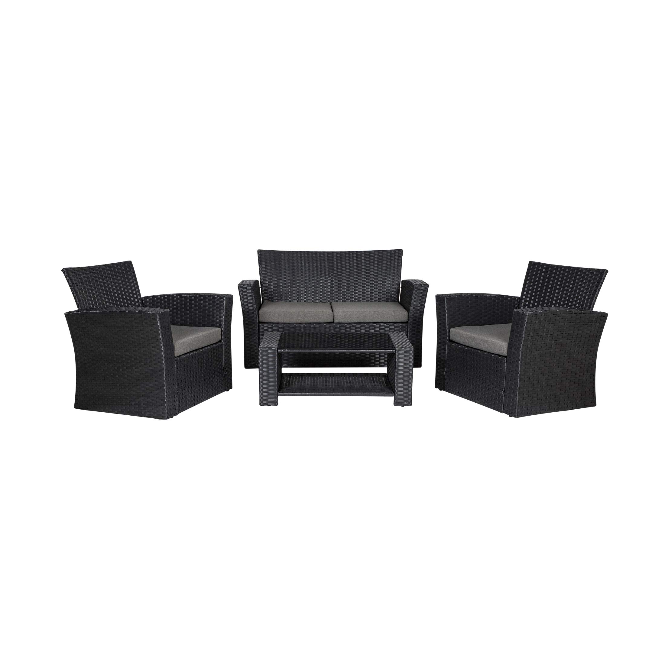 WestinTrends 4-Piece Coastal Black Patio Furniture Set - All-Weather HDPE Rattan Wicker Outdoor Sofa Set with Tempered Glass Coffee Table - Gray - Perfect for Backyard, Poolside & Beach House Decor
