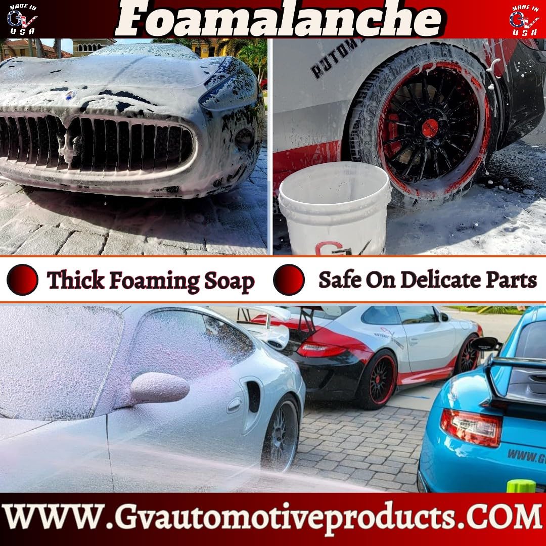 GV Automotive Foamalanche 16 oz Car Wash Soap - High Foam Formula for Foam Guns, Foam Cannons & Pressure Washers - Perfect for Deep Cleaning & Detailing