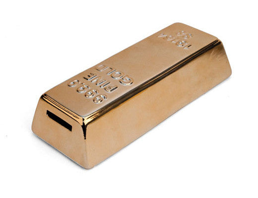 Kikkerland Gold Bar Coin Bank - Fun Piggy Bank for Saving Money | Novelty Home & Office Decor | Perfect Gift for Kids & Adults | Use for Savings, Gifts, or Decorative Display