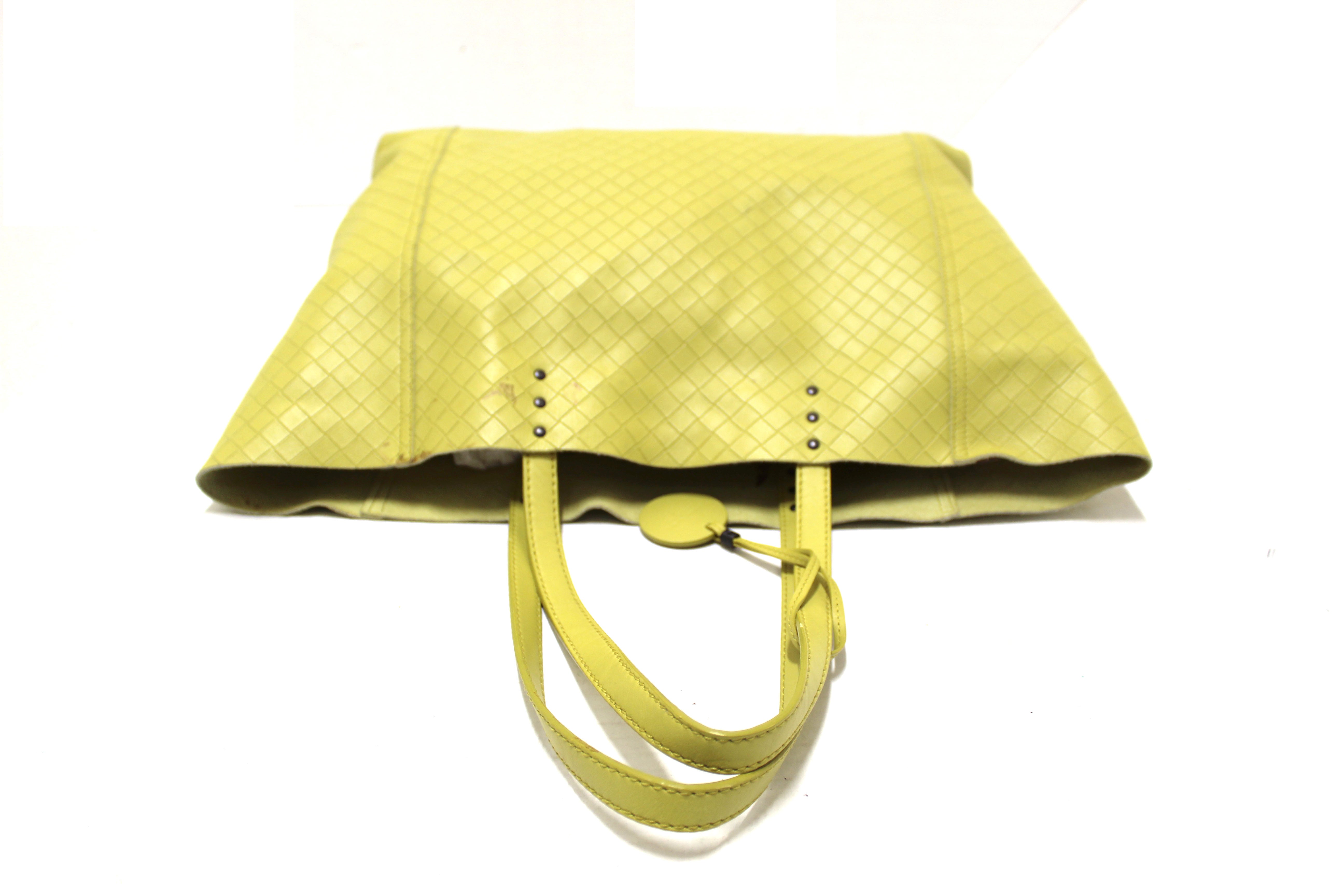 Authentic Bottega Veneta Intrecciato Embossed Green Leather Tote Bag for Women - Luxury Designer Handbag for Work, Travel & Everyday Use