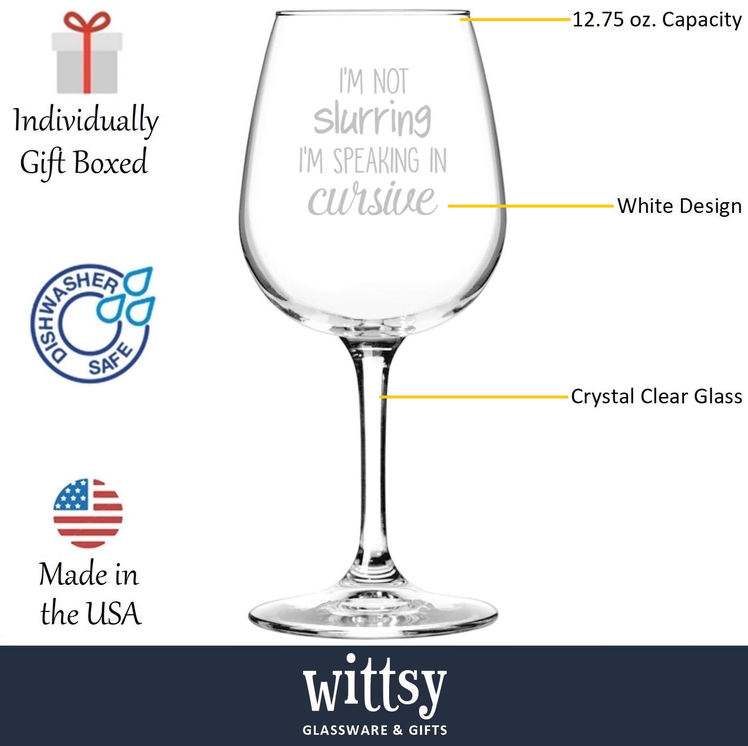 Speaking In Cursive Funny Wine Glass - Best Christmas Wine Glasses for Women, Mom - Unique Xmas Gifts for Wife, Her, Sister, Friend - Cool Birthday Gag Gift Ideas from Husband - Fun Novelty Present for Parties, Girls Night Out & Wine Tasting Events