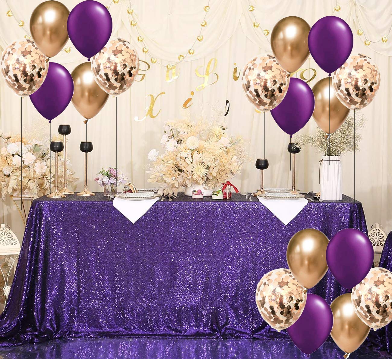 15pcs Purple Rose Gold Balloons for Birthday, Wedding & Graduation Party Decorations - Elegant Purple Gold Party Supplies for Women's Celebrations | Perfect for Indoor & Outdoor Events