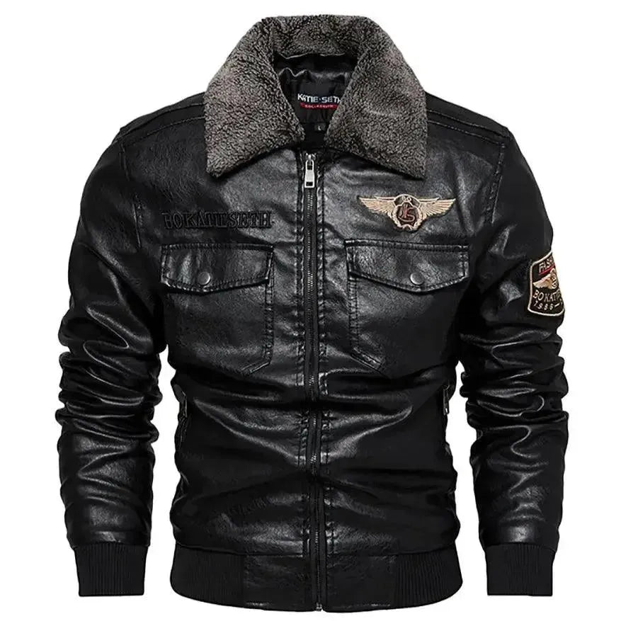 Men's Fleece-Lined Leather Trucker Jacket - Warm Winter Coat for Casual Outdoors & Motorcycle Riding