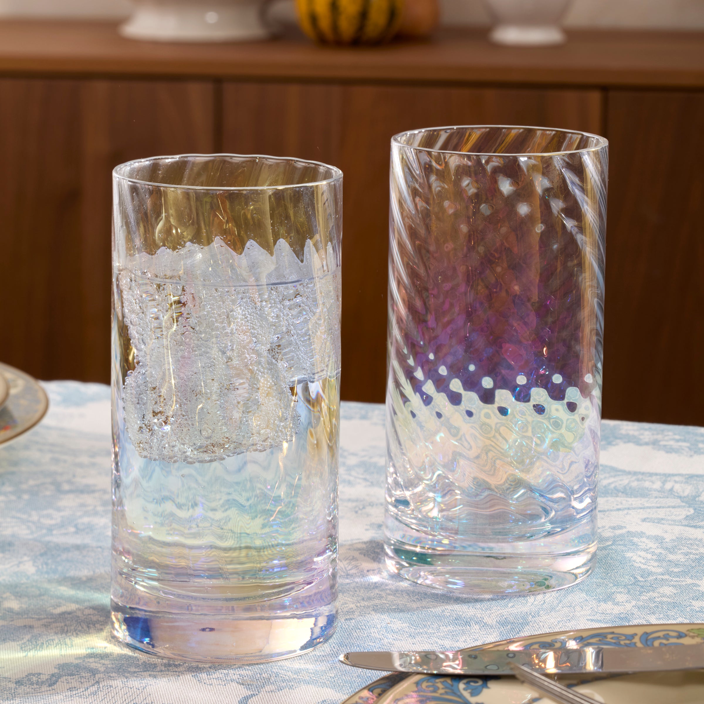 Tuscany Classics Iridescent Highball Glasses Set of 4 - Elegant Drinking Glasses for Cocktails, Juice & Iced Tea - Perfect for Home Bar, Parties & Gifts