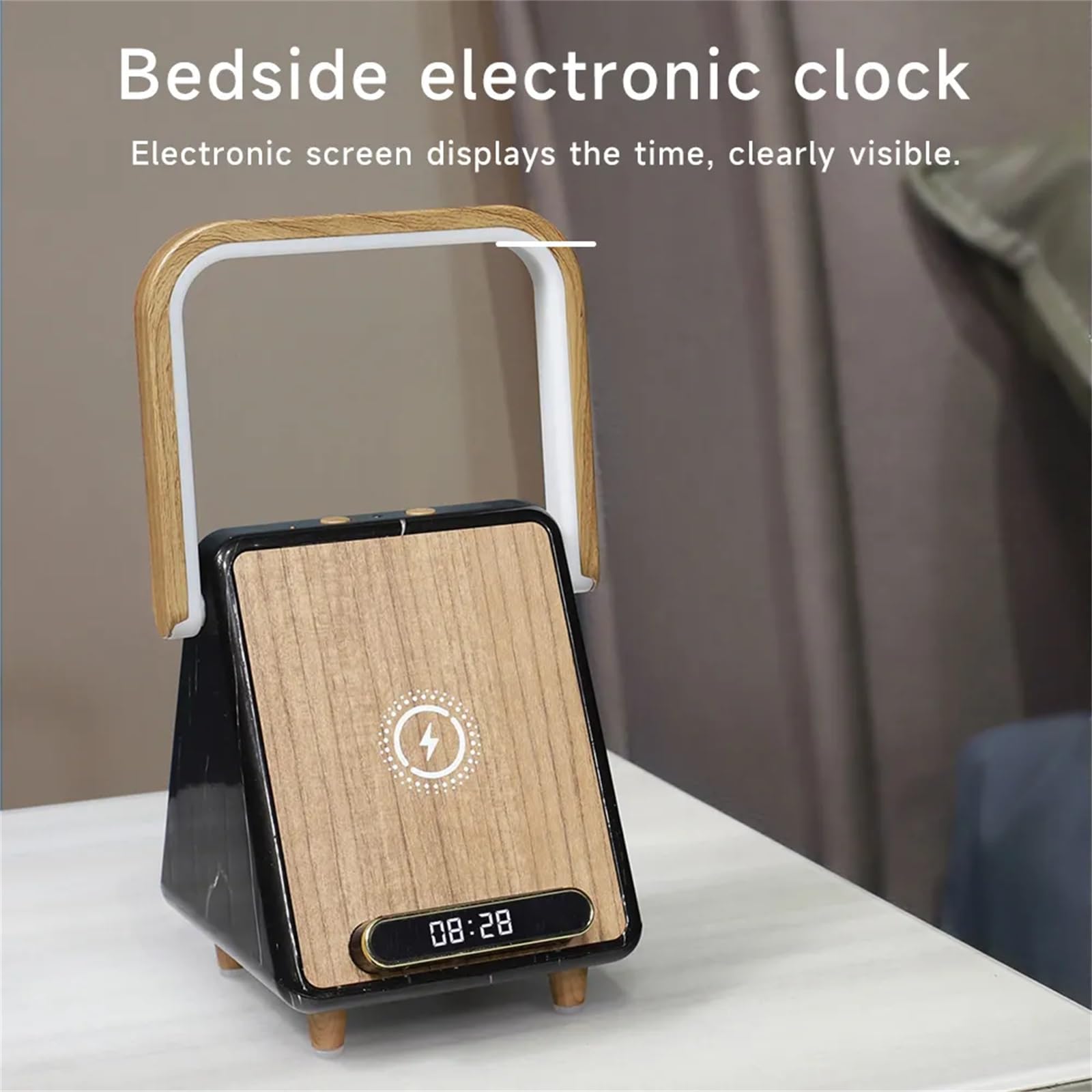 Premium Bluetooth Speaker with LED Night Light & Wooden Stand - Wireless Desktop Speaker for Home, Office, and Outdoor Use | Smart Induction Charging & Ambient Lighting