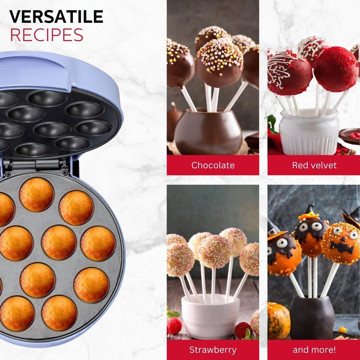 Holstein Housewares Cake Pop Maker - 12 Cake Pops Non-Stick Baking Machine, Purple (Lavender) - Perfect for Birthday Parties, Baby Showers & Holiday Treats - Great Gift for Bakers & Home Cooks