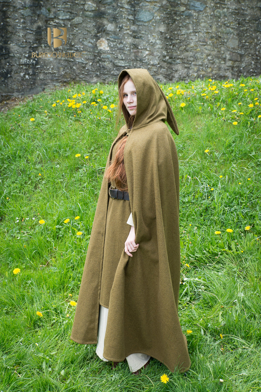 Wool Hooded Cloak for Women & Men - Warm Winter Cape Coat in Autumn Green | Perfect for Cosplay, Renaissance Fairs & Outdoor Adventures