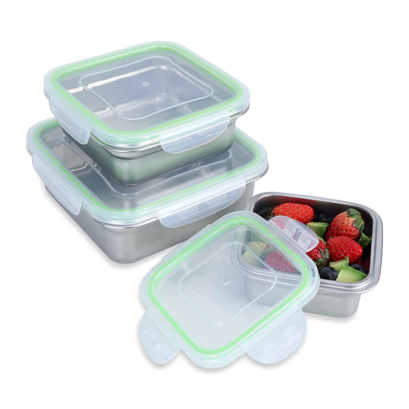 ANDMOON 3-Piece Stainless Steel Food Storage Containers Set with Lids (400ml, 750ml, 1200ml) - Leakproof, Stackable Bento Box for Lunch, Snacks & Meal Prep - Ideal for Office, School, Picnics & Kitchen Organization