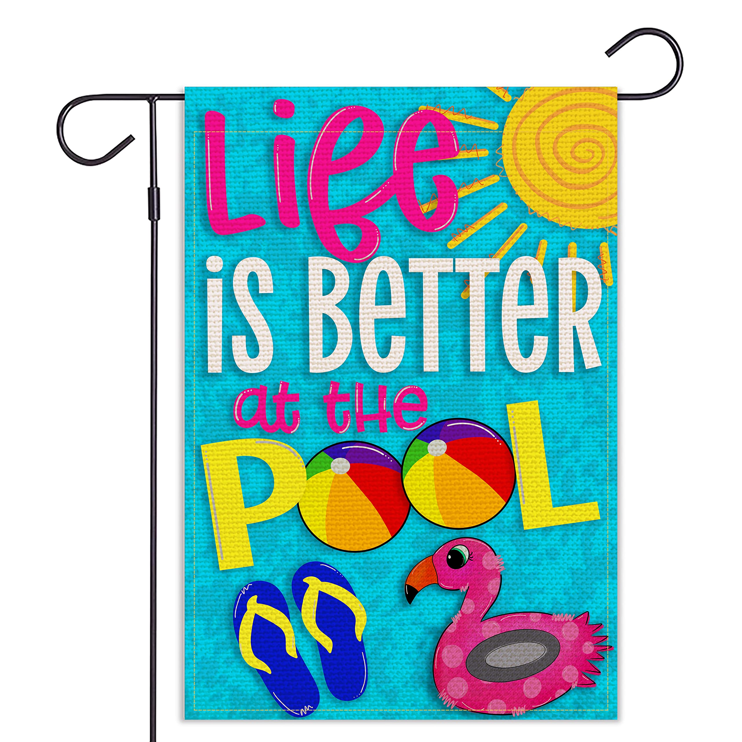 Balgardekor Double Sided Burlap Pool Garden Flag - 12.5x18 Inch Summer Outdoor Yard Decor for Home, Patio, and Backyard - Perfect for Pool Parties, Summer BBQs, and Seasonal Decoration