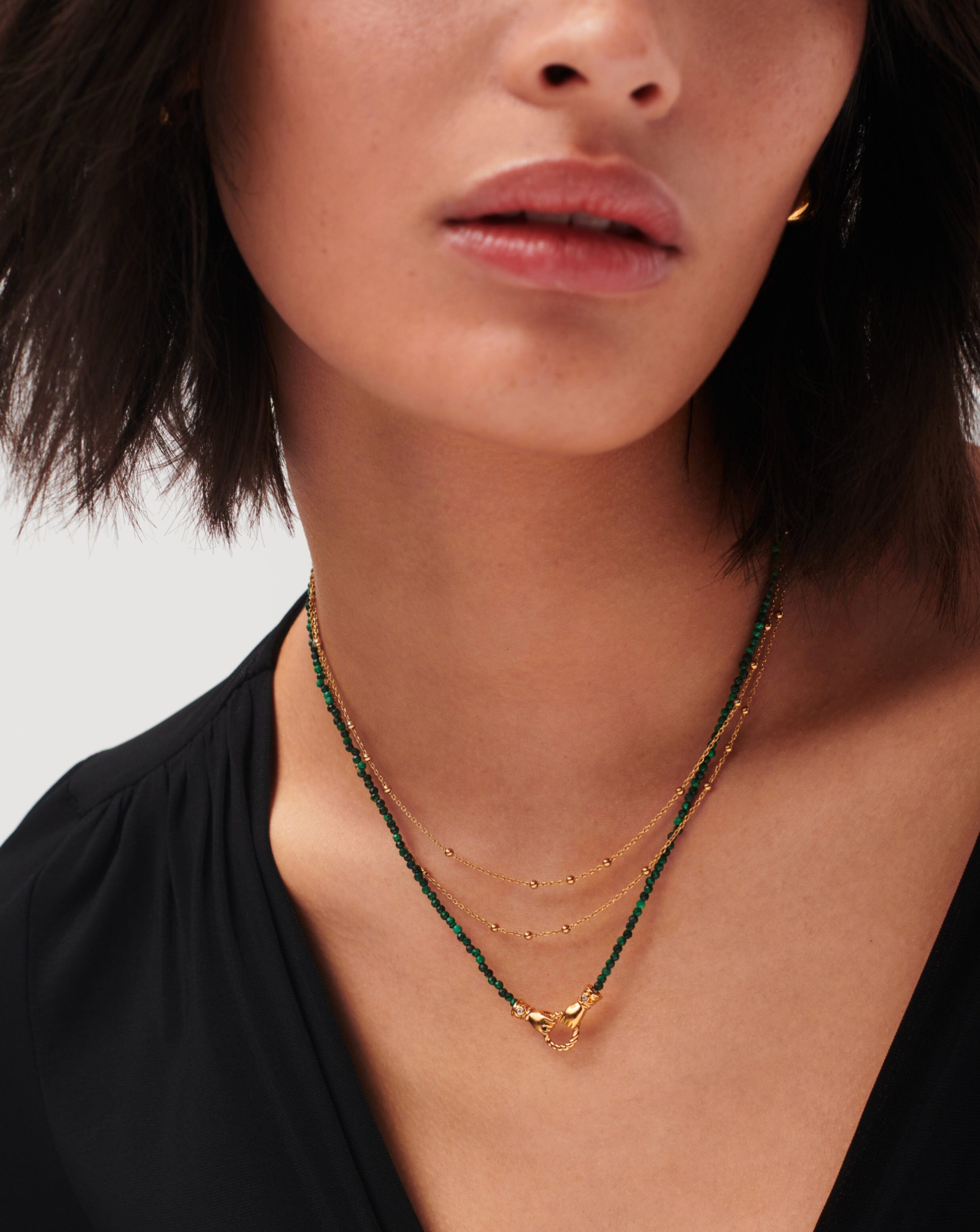 Harris Reed In Good Hands Mini Beaded Gemstone Necklace - 18k Gold Plated Malachite Pendant | Elegant Layering Necklace for Women, Perfect Gift for Birthday, Anniversary & Special Occasions