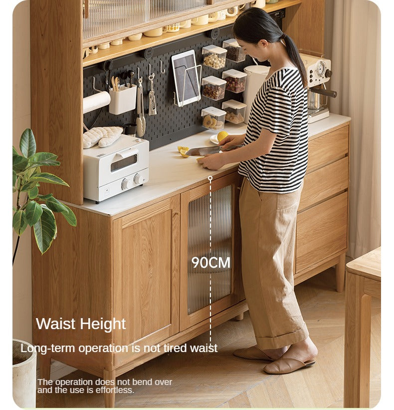 Solid Oak Wood Rock Plate Storage Cabinet - High Capacity Organizer for Kitchen, Living Room, or Office