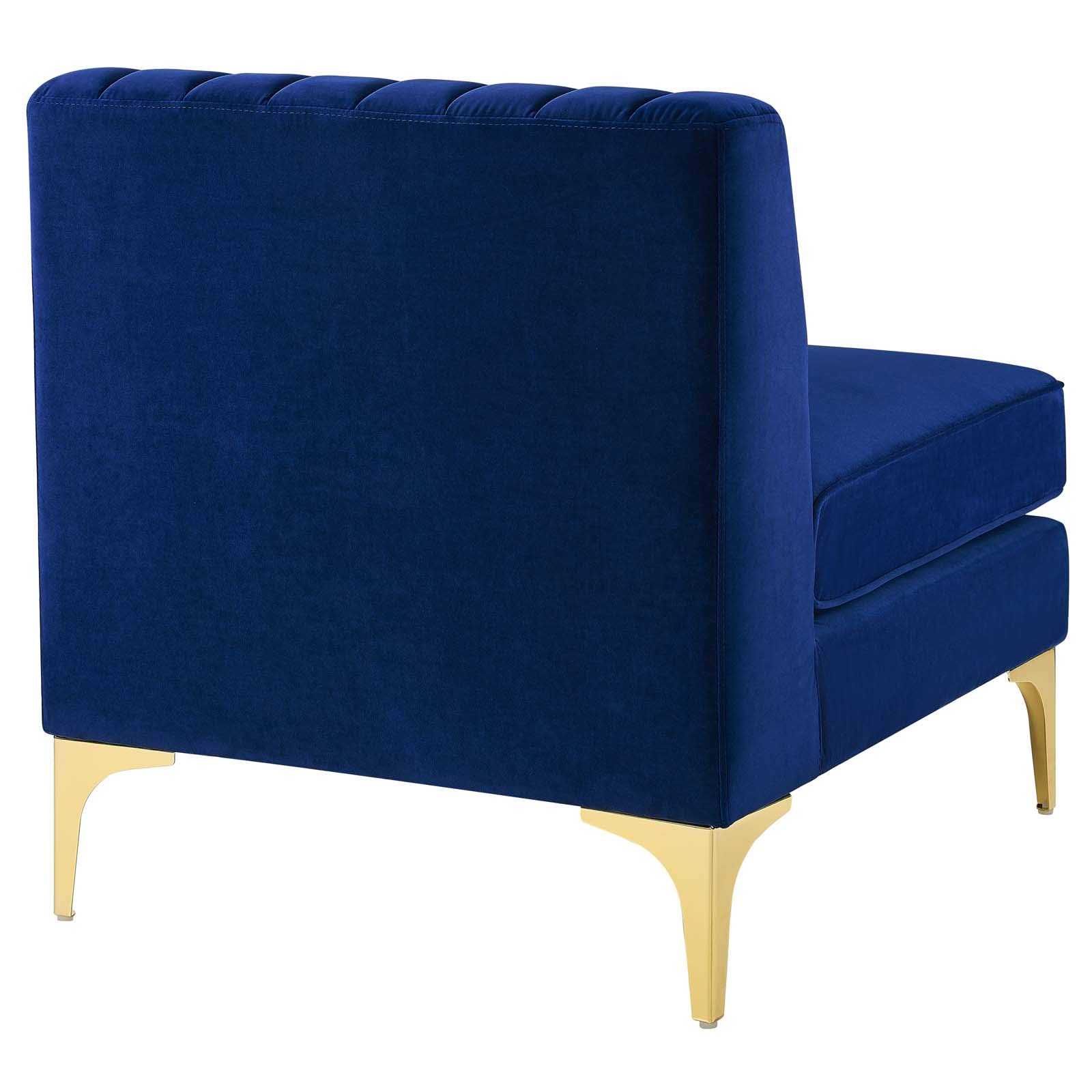 Modway Triumph Channel Tufted Performance Velvet 6-Piece Sectional Sofa in Navy Blue - Modern Living Room Furniture for Small Spaces, Apartment & Home Theater Seating