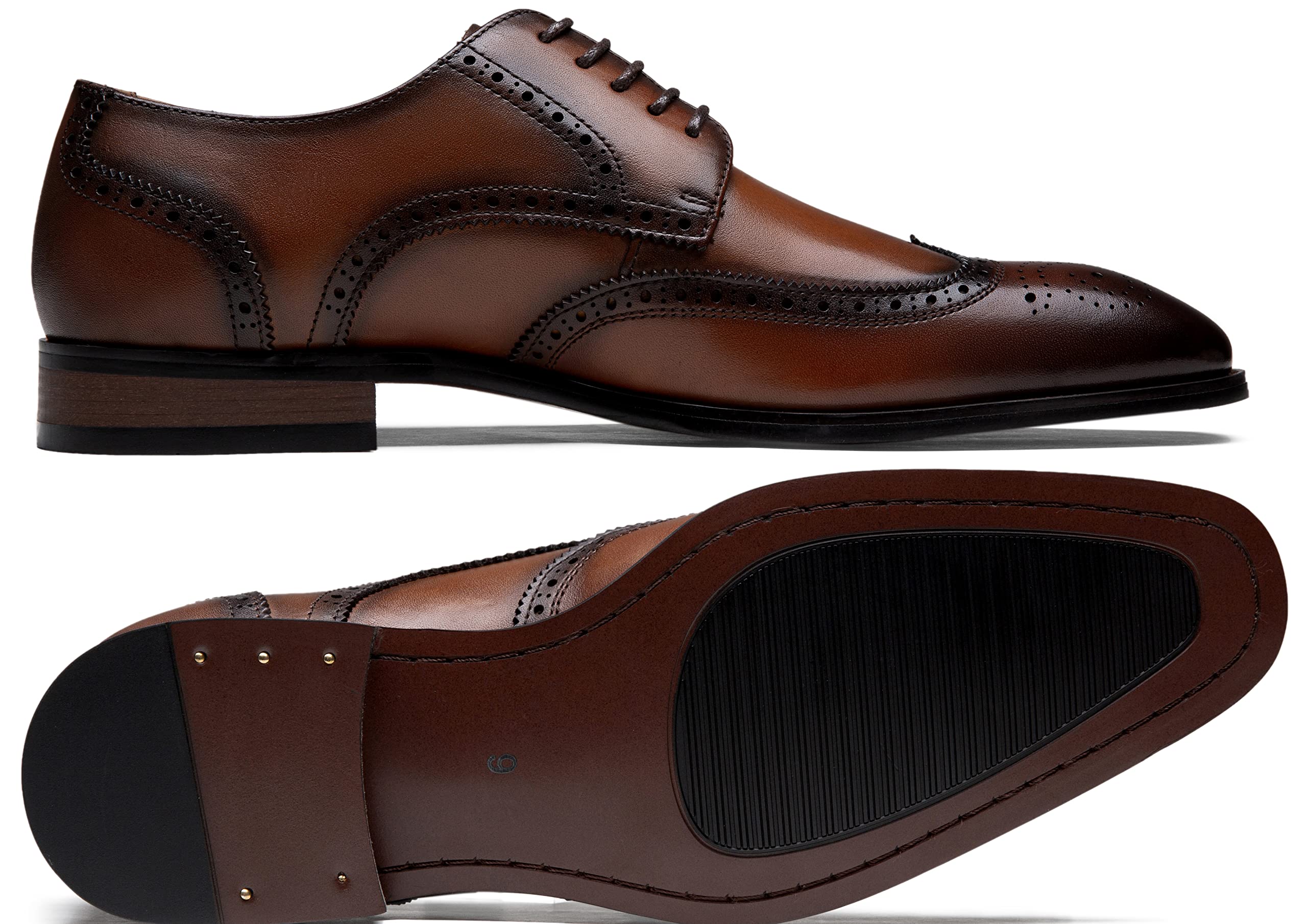 Premium Men's Leather Dress Shoes - Classic Oxford Derby Brogue Wingtip Business Formal Shoes for Men | Ideal for Office, Weddings & Special Occasions