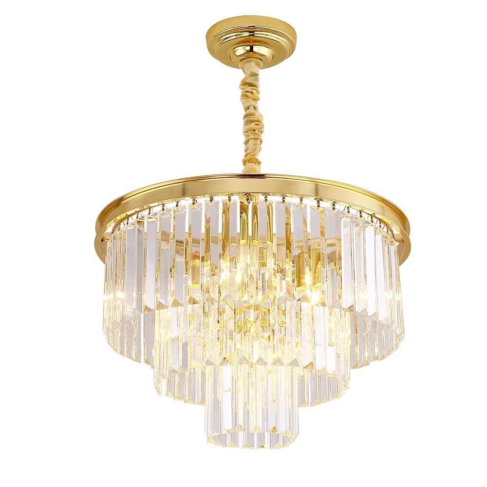 Modern Crystal Gold Chandelier - Elegant Pendant Ceiling Light Fixture for Dining Room, Living Room, Kitchen Island & Bedroom | Perfect for Home Decor, Wedding Venues & Luxury Interior Lighting