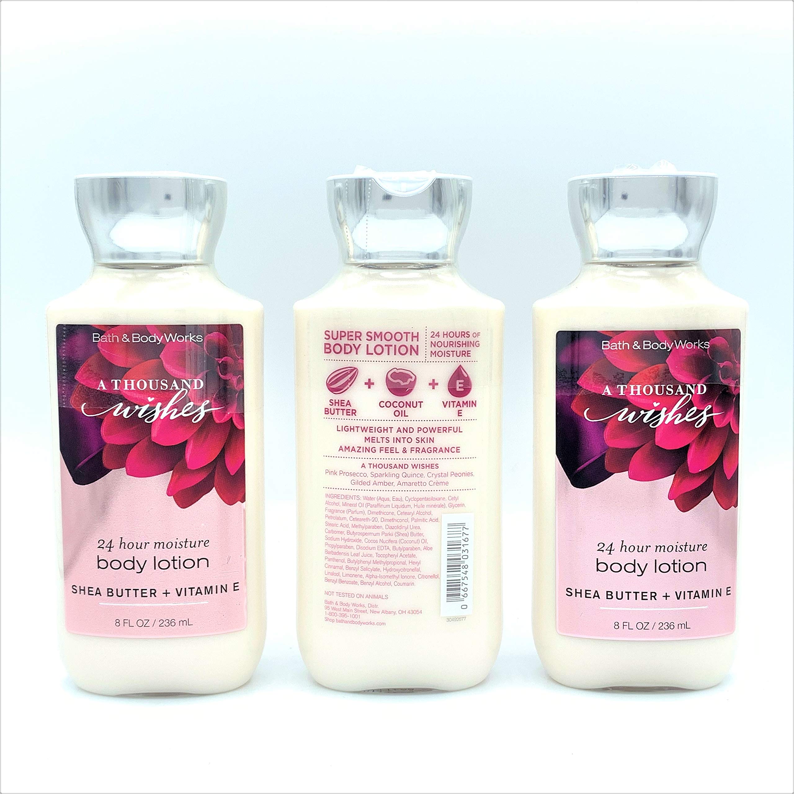 Bath & Body Works A Thousand Wishes Shea & Vitamin E Body Lotion for Women - 8 oz Moisturizing Cream (Pack of 3) - Hydrating & Nourishing for Dry Skin - Perfect for Daily Use, Gifts & Self-Care Routine