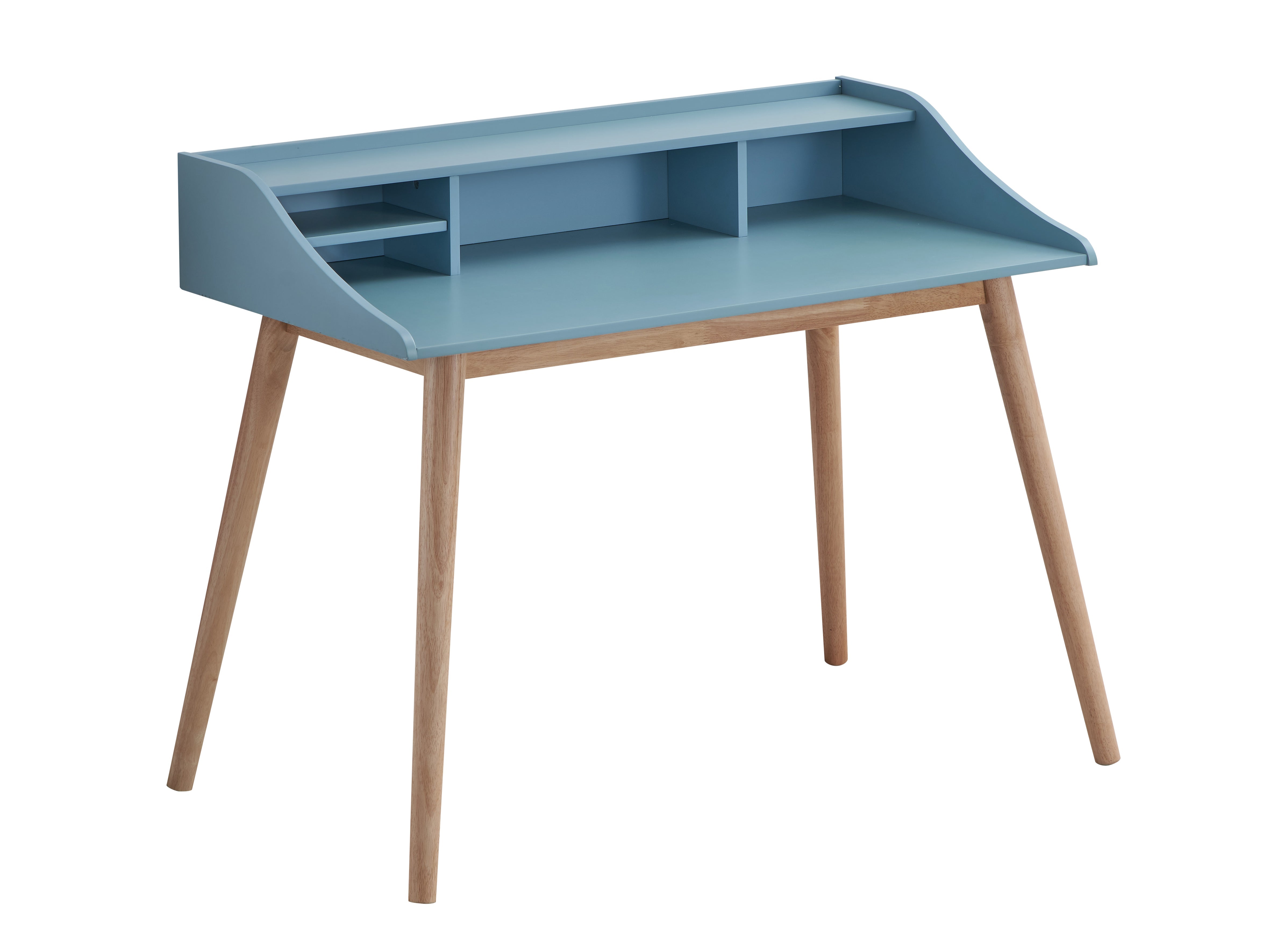 Roundhill Furniture Roskilde Mid Century Modern Wood Writing Desk with Hutch in Blue - Stylish Home Office Desk for Work & Study, Perfect for Small Spaces & Modern Interiors