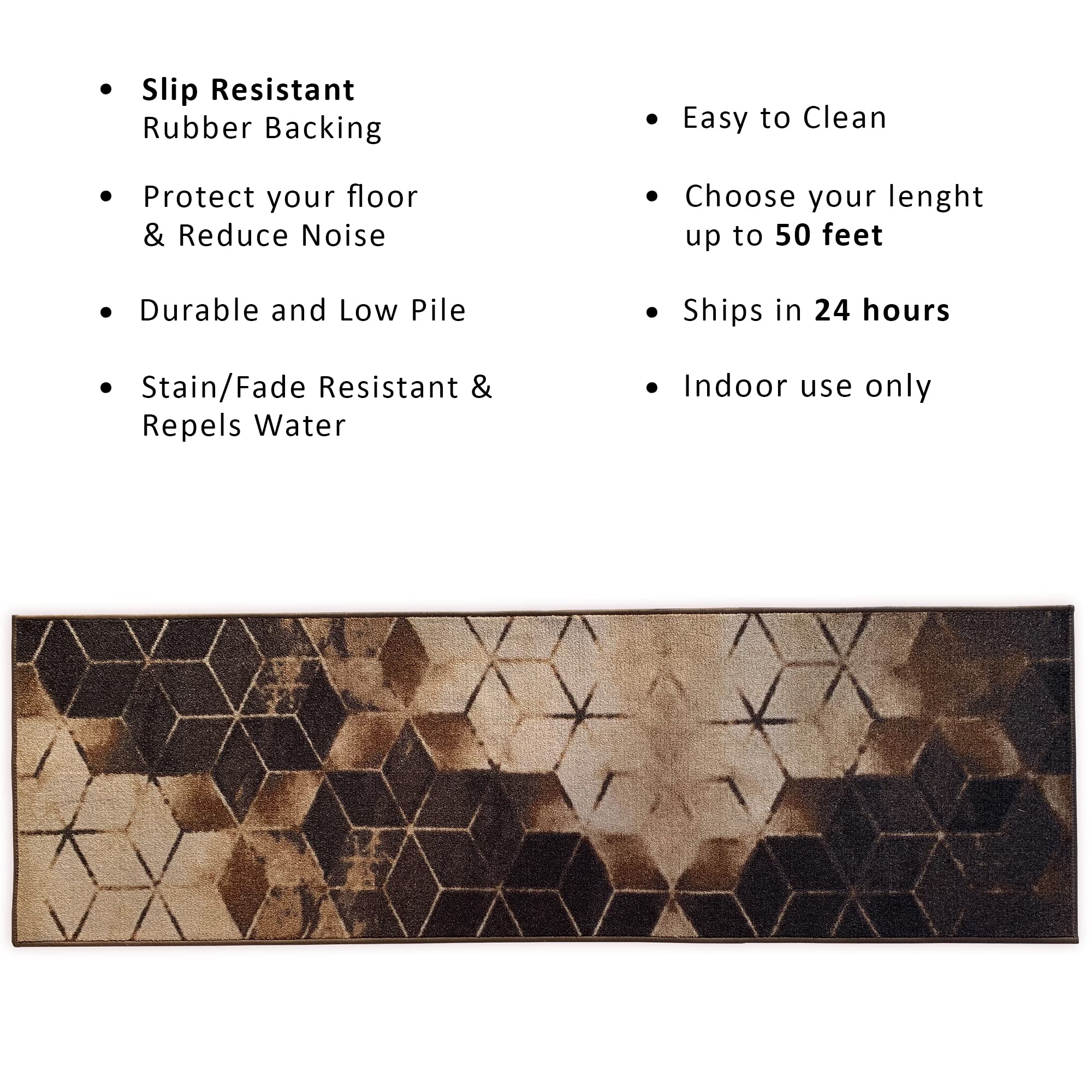 Custom Size Abstract Cubes Design Non-Slip Rubber Backed Runner Rug - 26 Inch Wide x Your Length (26in x 13ft) - Perfect for Hallways, Stairs, Entryways & High Traffic Areas