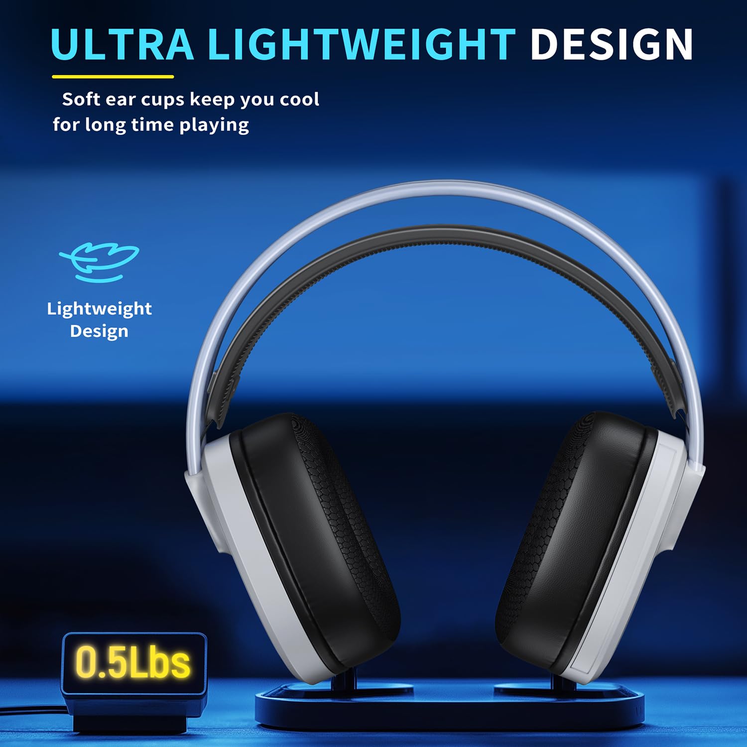 G5000 Wireless Gaming Headset with Microphone - Compatible with PC, PS5, PS4, Nintendo Switch, Mobile & Mac - Ultra Lightweight Design & 40+ Hour Battery Life (White) - Perfect for Long Gaming Sessions, Online Meetings & Music Streaming