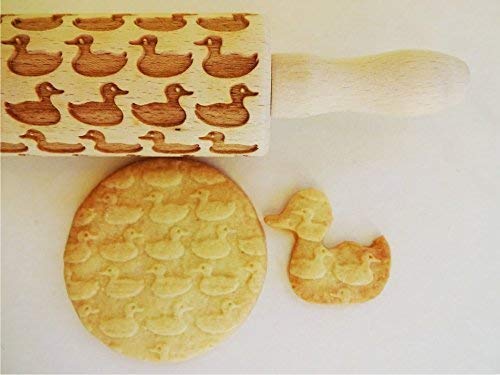 4-Piece Wooden Laser Cut Mini Rolling Pin Set for Kids - Cookie, Play Dough, Salt Dough & Clay - Laser Engraved Embossing Patterns (Choose Your Design) - Perfect for Baking, Crafts & DIY Homemade Cookies