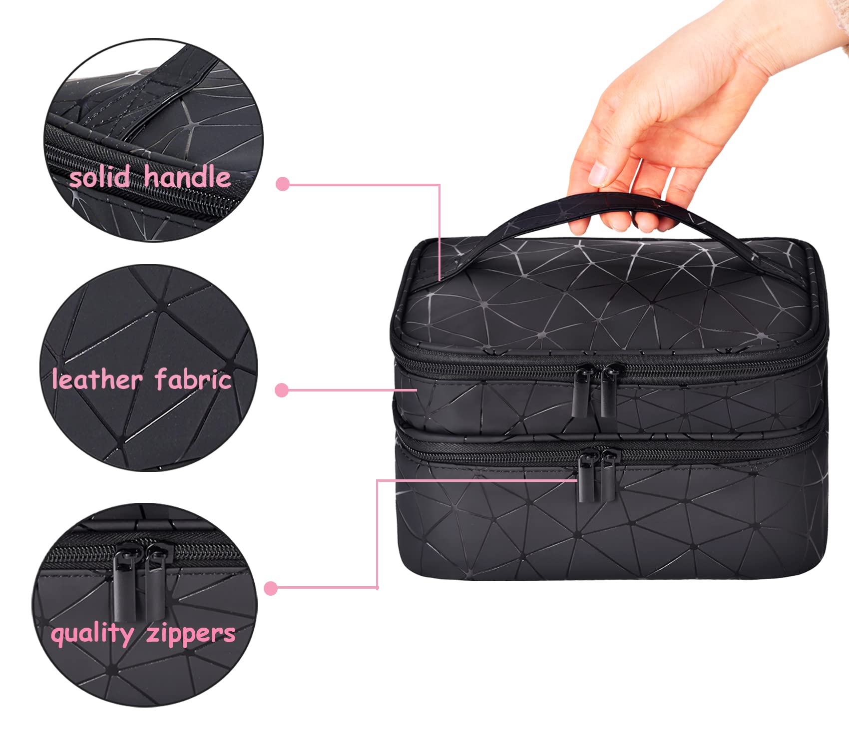 30 Bottles Nail Polish Organizer - Double Layer Nail Varnish Storage Case with Handle | Portable Nail Supply Carrying Bag for Salon, Travel & Home Organization (Black)