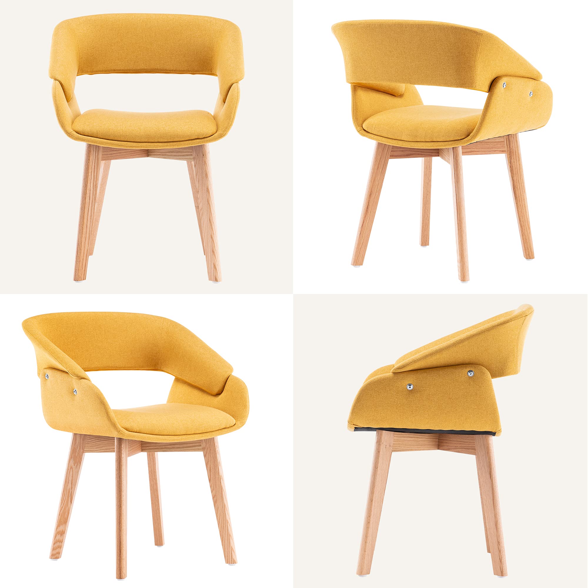 ivinta Mid-Century Modern Dining Chairs Set of 2 - Upholstered Accent Armchairs with Solid Wood Legs & Linen Fabric - Yellow Club Chairs with Cushions - Perfect for Dining Room, Living Room & Guest Seating