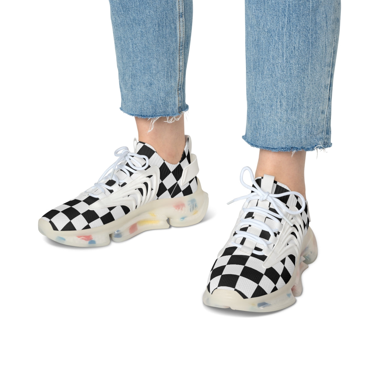 Women's Breathable Mesh Running Sneakers with Checkered Print & Shock-Absorbing Soles - Lightweight Gym Shoes for Jogging, Workouts & Casual Wear