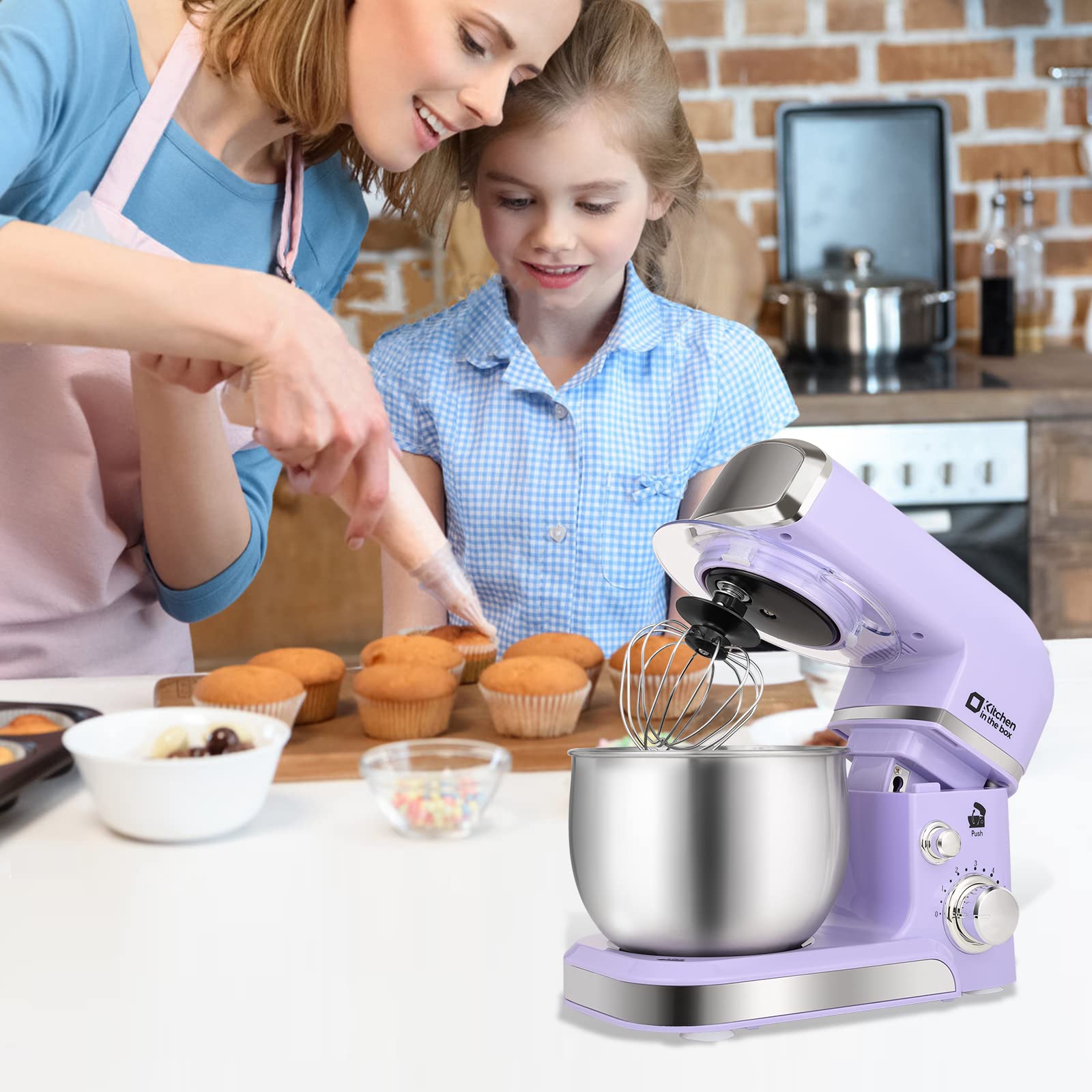 3.2Qt Stand Mixer - 6-Speed Electric Kitchen Mixer with Egg Whisk, Dough Hook & Flat Beater | Lightweight & Portable for Baking, Cooking & Daily Use | Renewed Purple Small Food Mixer