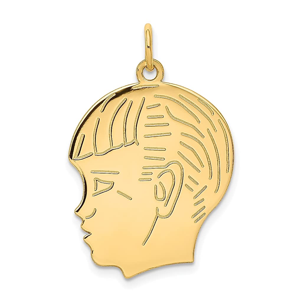 14K Yellow Gold Engravable Boy Head Charm Necklace Pendant - 0.013 Depth Baby Disc Jewelry for Women - Personalized Gift for Her - Perfect for Birthdays, Anniversaries & Mother's Day Gifts