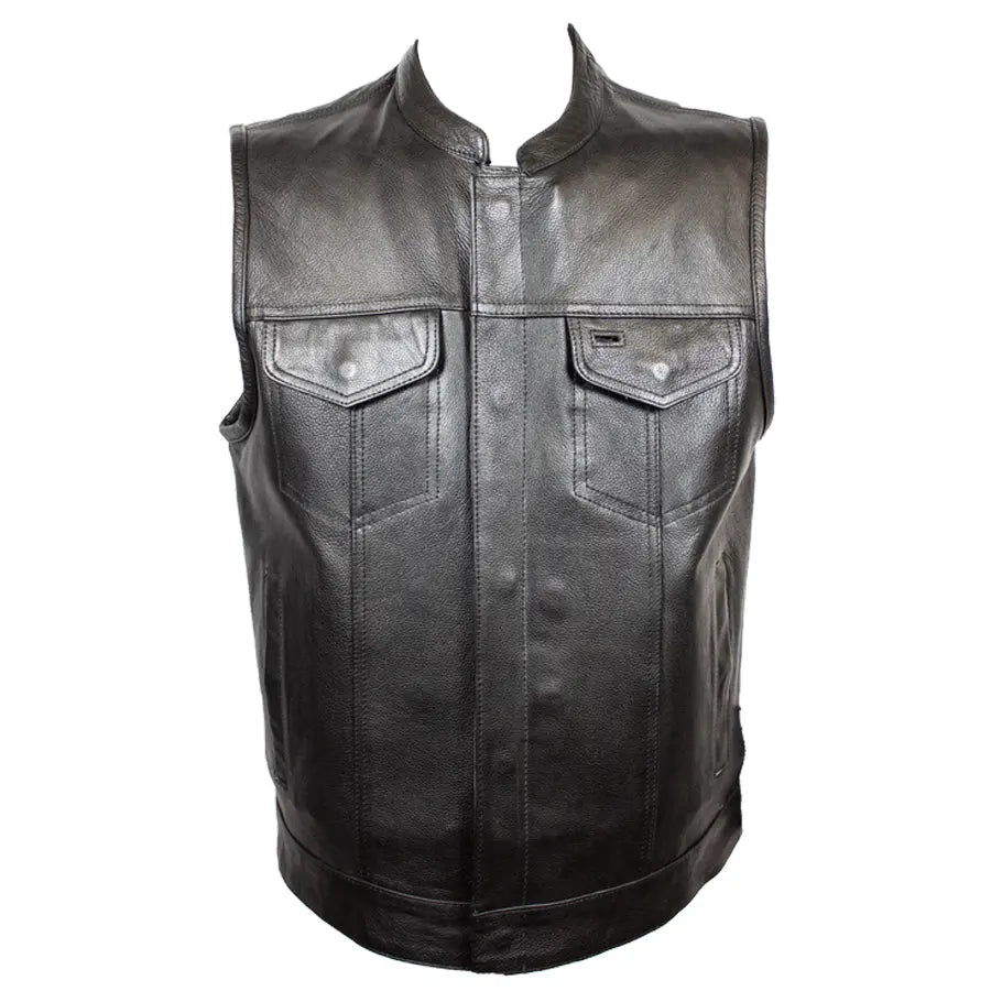 Open Road Men's Flannel Lined Leather Club Vest - Warm & Stylish Winter Jacket for Outdoor Activities, Motorcycle Riding & Casual Wear
