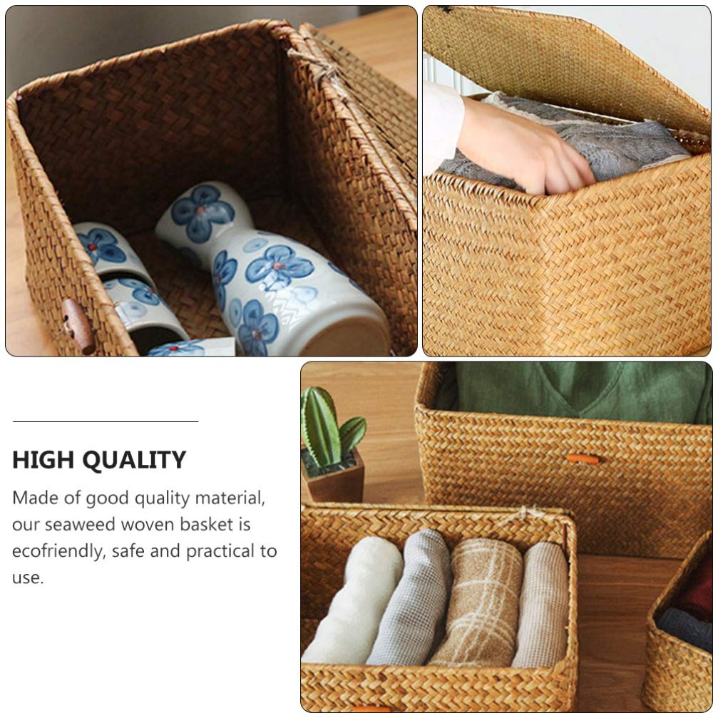 Hemoton 2-Pack Woven Storage Baskets - Natural Sea Grass Organizer Bins for Home, Bathroom, Kitchen & Office Organization | Perfect for Shelves, Countertops & Closets