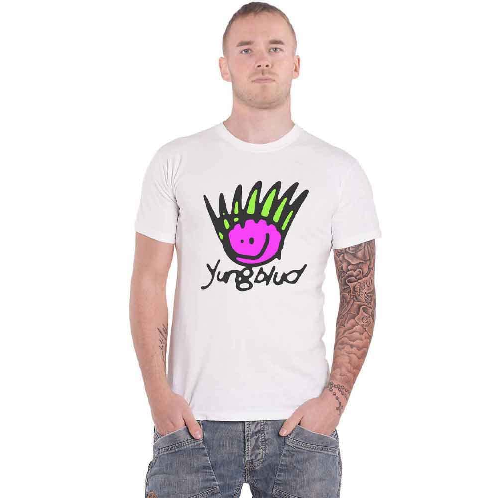 Official Yungblud Be Happy Face Logo Men's White T-Shirt - Trendy Graphic Tee for Concerts, Streetwear & Casual Outfits