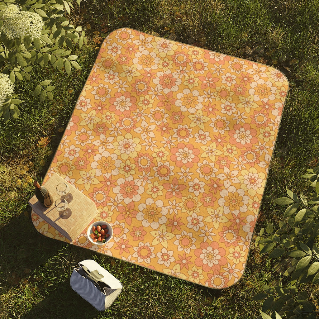 Flower Power Picnic Blanket - Waterproof Outdoor Blanket for Beach, Park & Lawn - Portable with Carry Strap - Perfect for Picnics, Camping & Outdoor Events