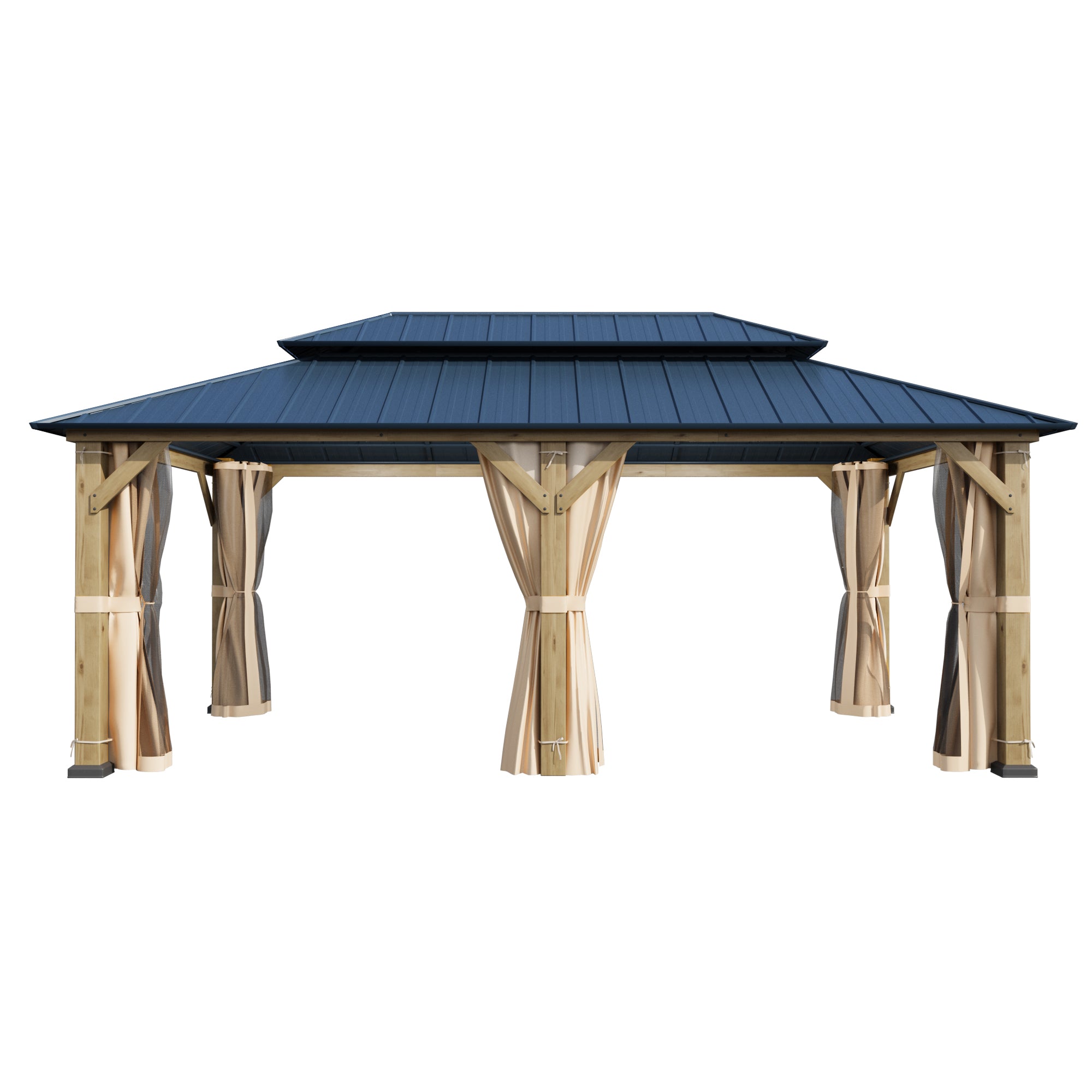 EROMMY 12' x 20' Cedar Hardtop Gazebo with Powder-Coated Metal Roof - Vintage Grey Outdoor Patio Canopy for Backyard, Garden & Poolside Relaxation