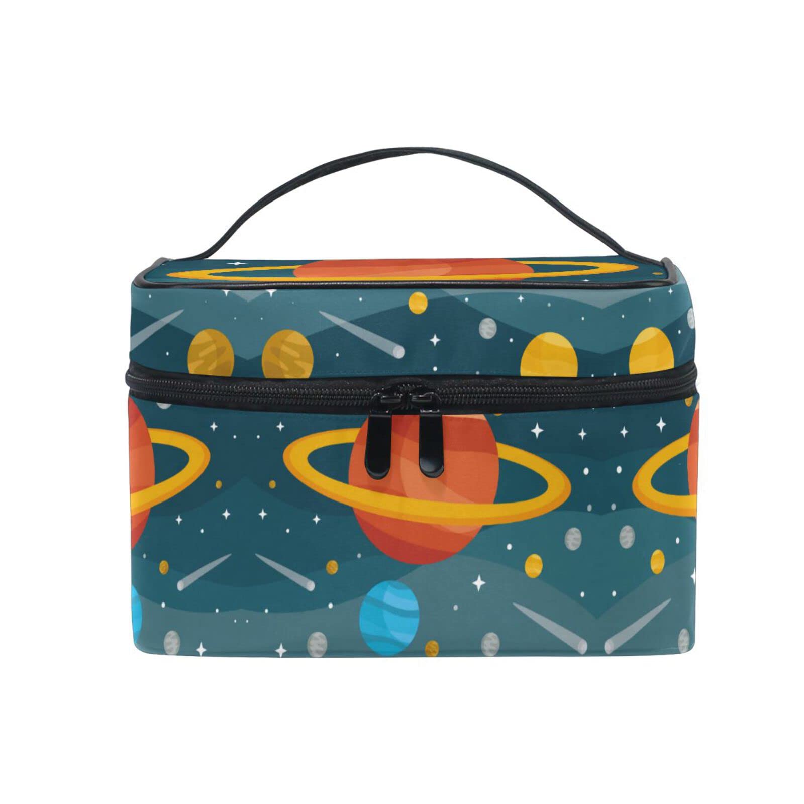 Saturn Planet Stars Cartoon Cosmetic Bag - Waterproof Makeup Organizer with Zipper for Women & Girls - Perfect for Travel, Gym & Daily Essentials Storage