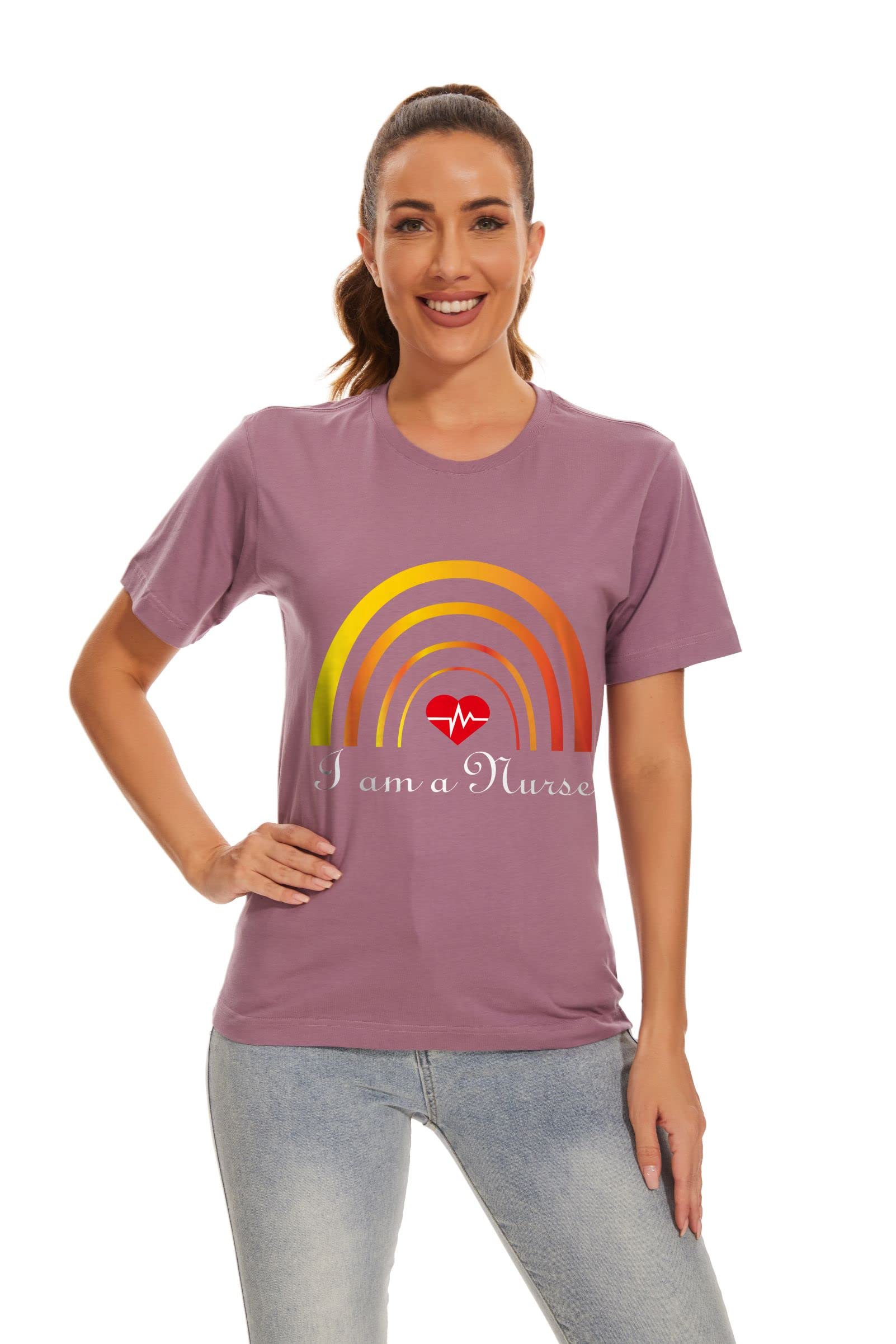 Women's Nurse Life Short Sleeve T-Shirts - Comfortable Cotton RN Nursing Tees for School Nurse Week Gifts - Rainbow Registered Nurse Apparel for Work, Casual Wear & Nursing Student Pride