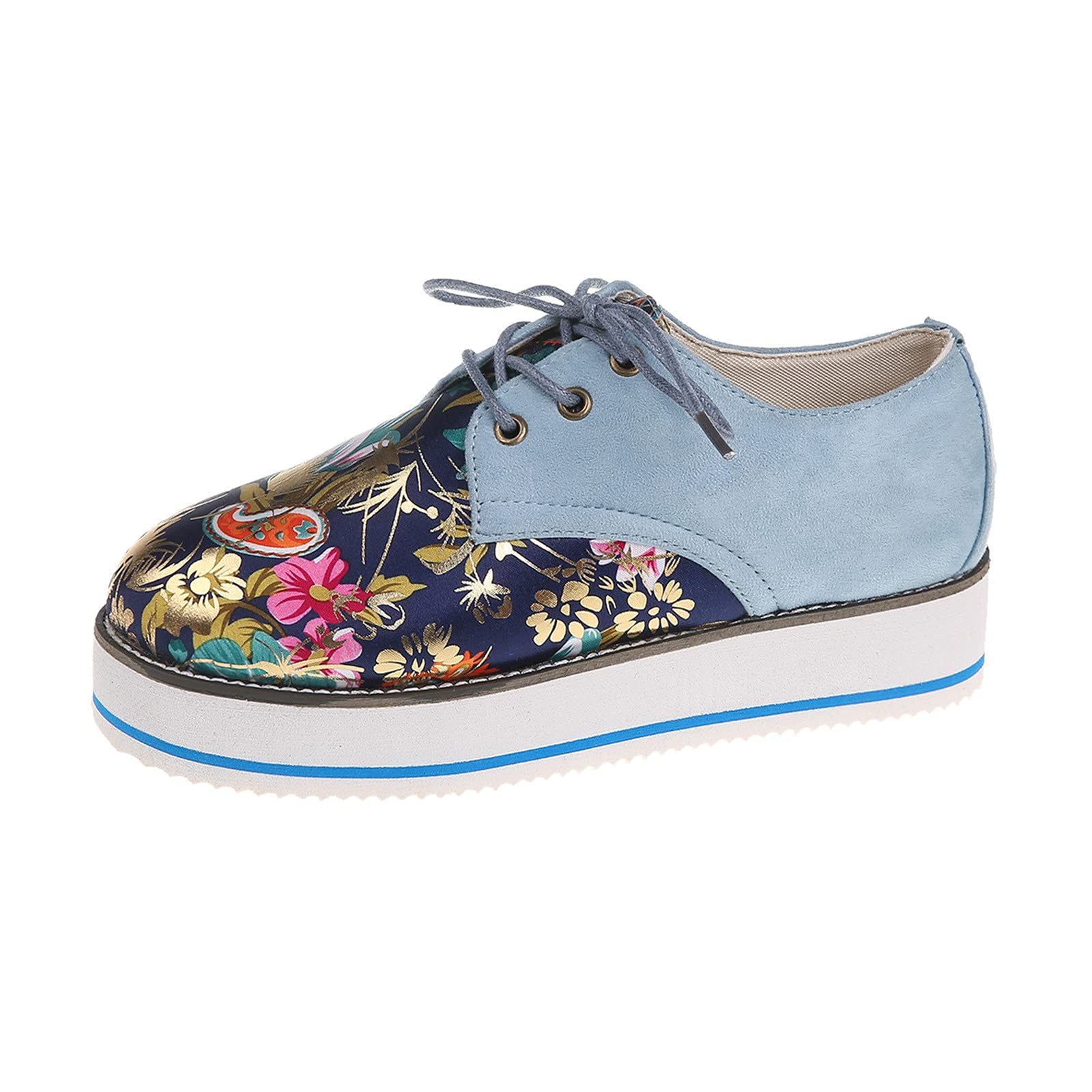 Women's Walking Shoes - 2021 Fashion Floral Print Lace Up Platform Sneakers, Lightweight Casual Embroidered Shoes for Walking, Running, Gym & Daily Wear