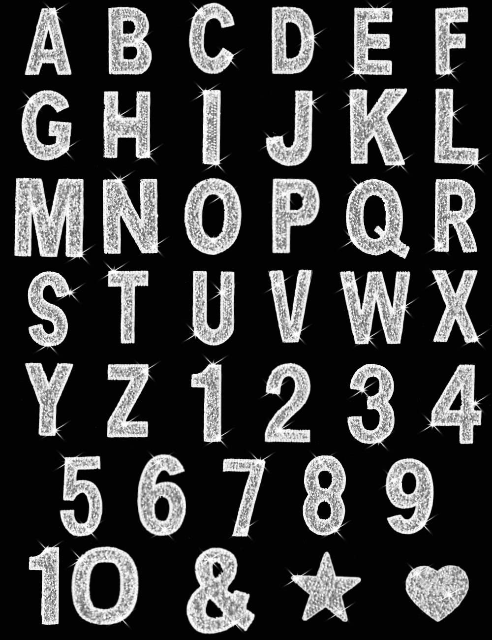 47 Pieces Rhinestone Letter Stickers Large, 26 Self Adhesive Alphabet Stickers, 10 Number Crystal Glitter Stickers, Heart Stickers for Clothing, Jeans, Caps, Shoes, Bags - DIY Decorations & Crafts (White) - Perfect for Personalizing Outfits, Accessories, and Home Decor