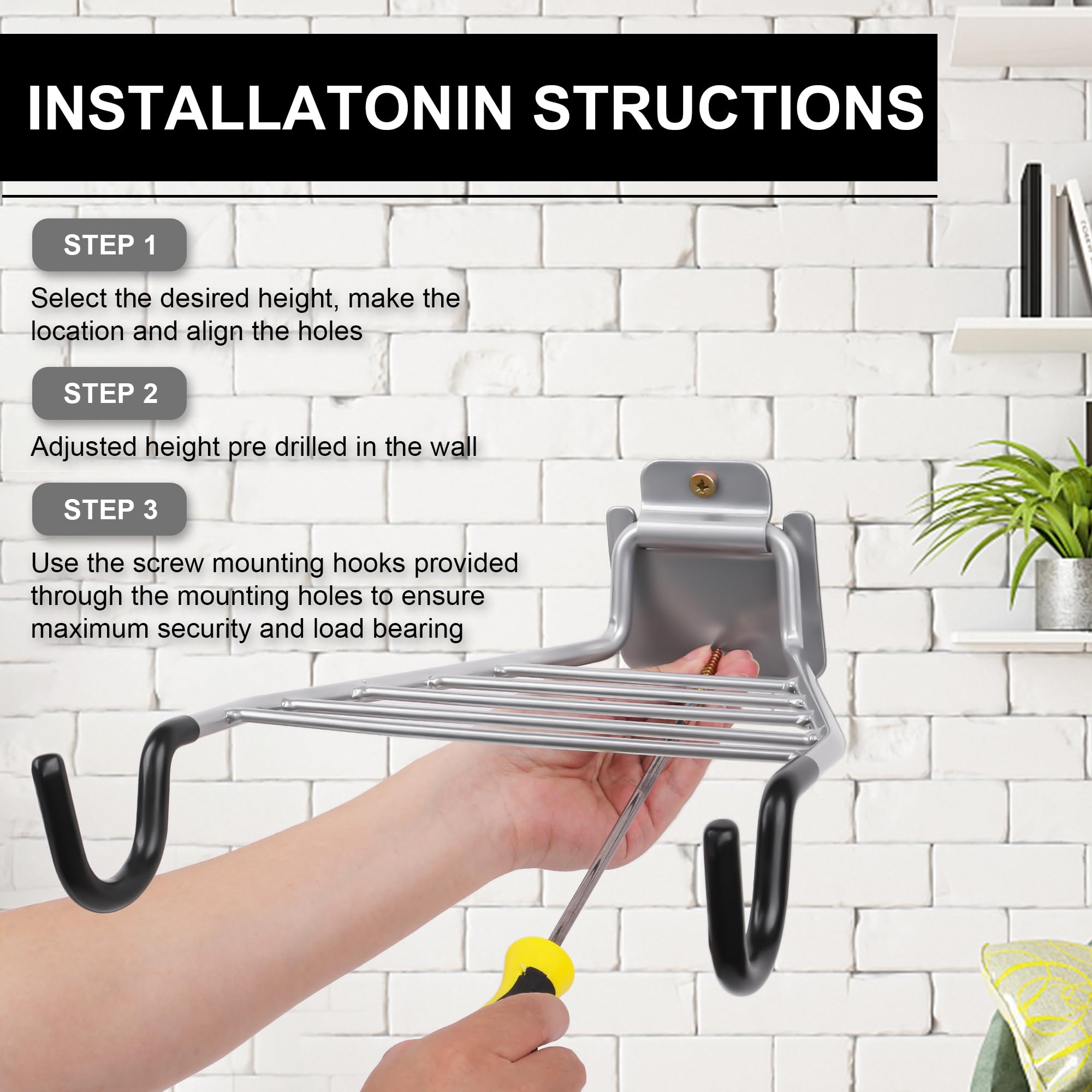 Wall Mount Bike Rack - Indoor Bicycle Storage Hook (Silver & Black) for Garage & Home