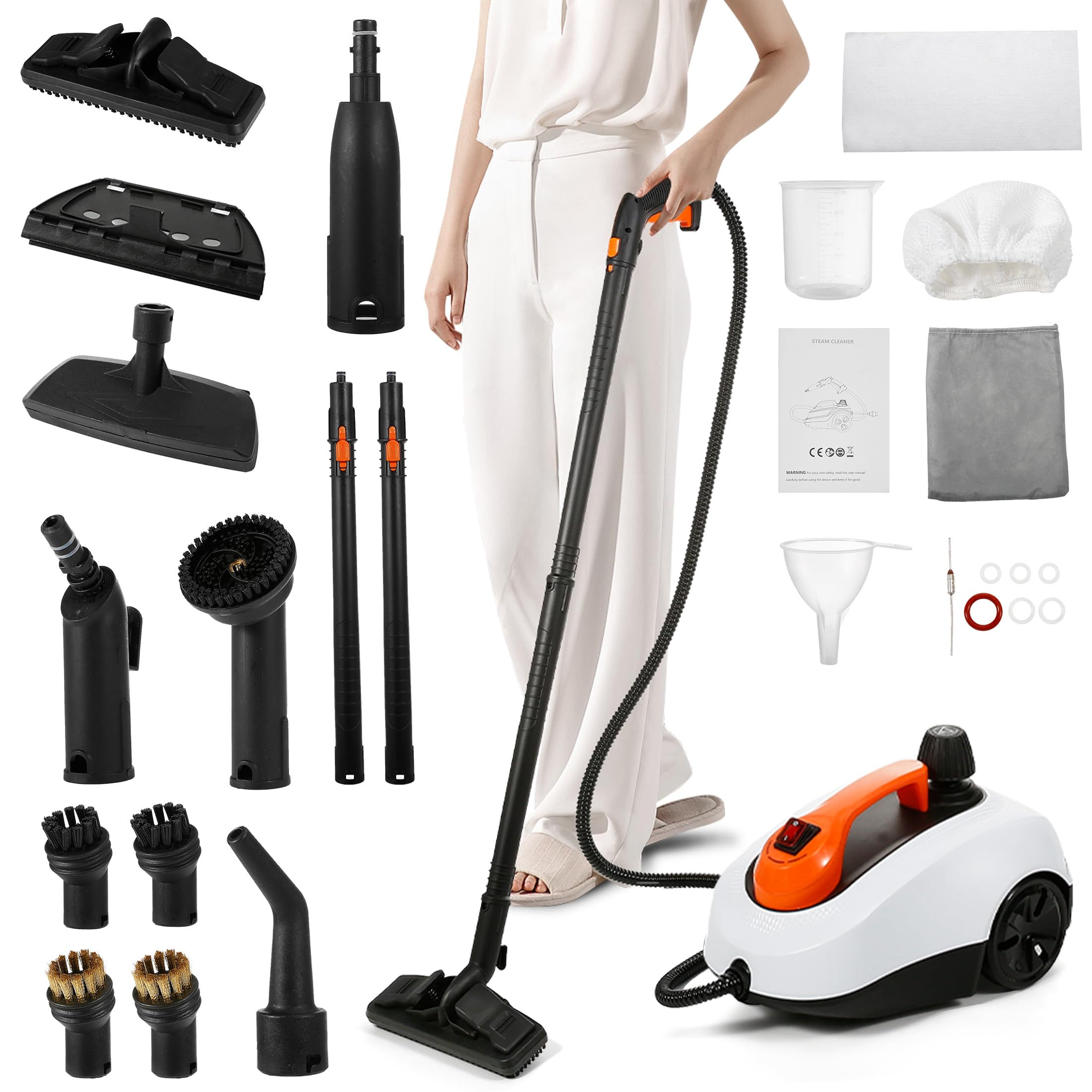 WICHEMI 1800W Handheld Steam Cleaner for Car & Home - 1800ML Large Water Tank, High Temperature Steam for Deep Cleaning Carpets, Upholstery, Ironing Clothes | Perfect for Car Detailing, Home Sanitizing & Garment Care