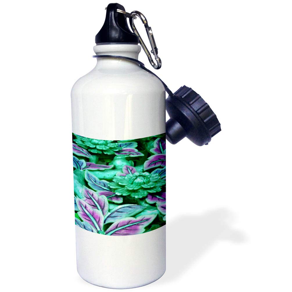 3D Rose Green and Purple Statue Sports Water Bottle - 21 oz Insulated Stainless Steel Gym Bottle for Running, Cycling & Workouts - BPA Free & Leak Proof - Perfect for Fitness, Hiking & Outdoor Activities