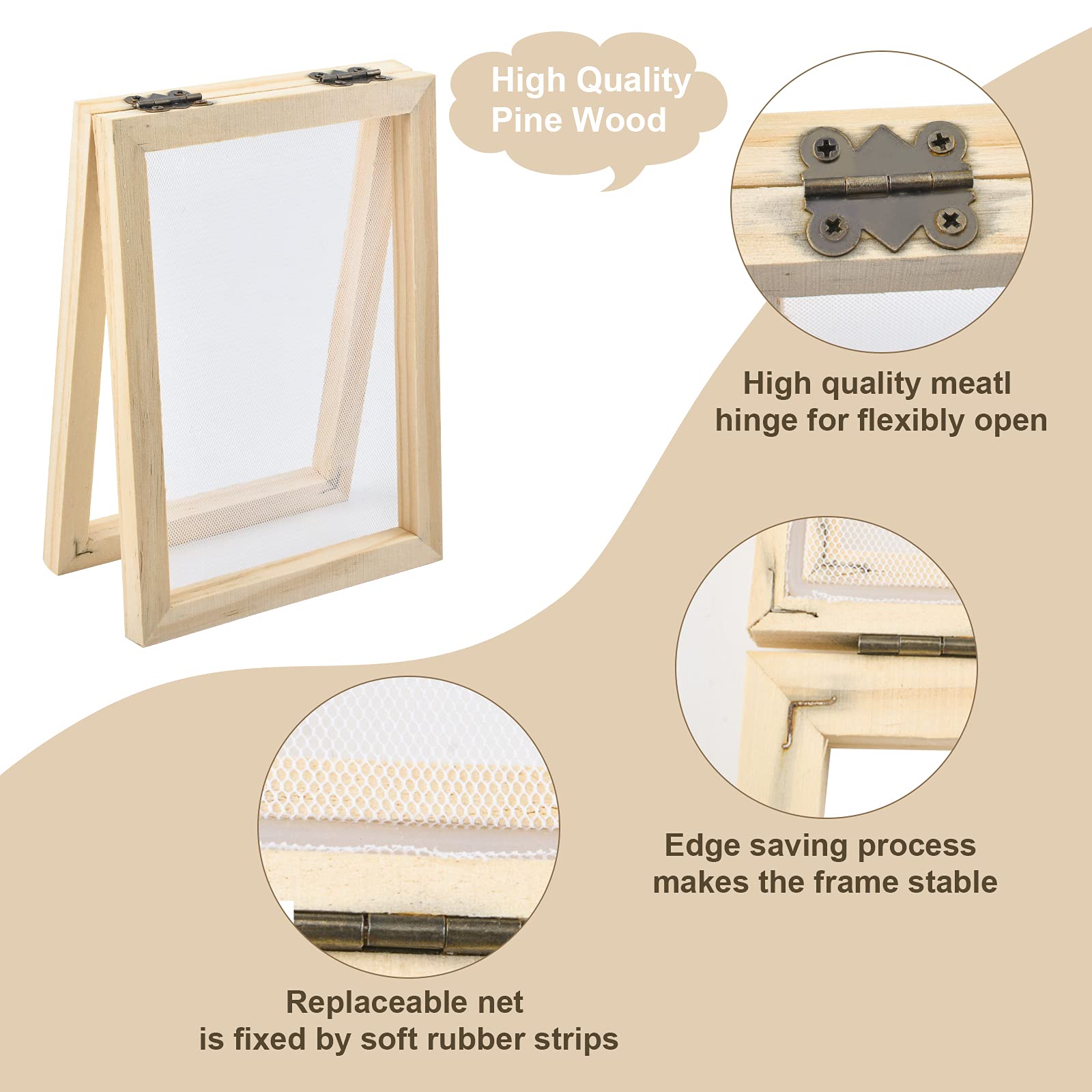 WANDIC DIY Paper Making Kit - Handmade Wooden Paper Mould with Spoon, Replaceable Mesh Cloth & Pulp - Crafting Screen Frame for Homemade Stationery, Scrapbooking & Art Projects - Perfect for DIY Gifts, School Projects & Creative Paper Crafts
