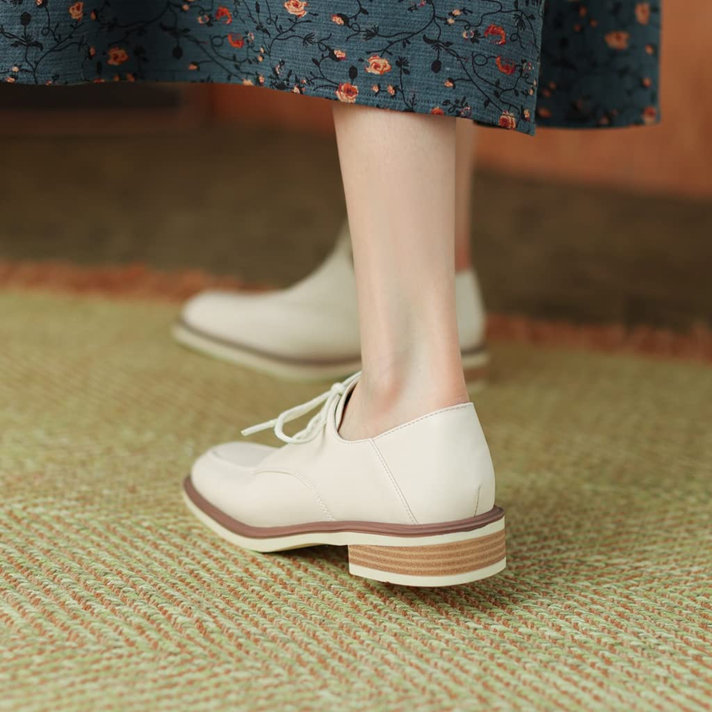 Women's Classic Lace-Up Loafers - Square Toe Leather Oxford Shoes for Work & Office | Comfortable Low Heel Dress Flats | Perfect for Business Casual, Commuting & Professional Outfits