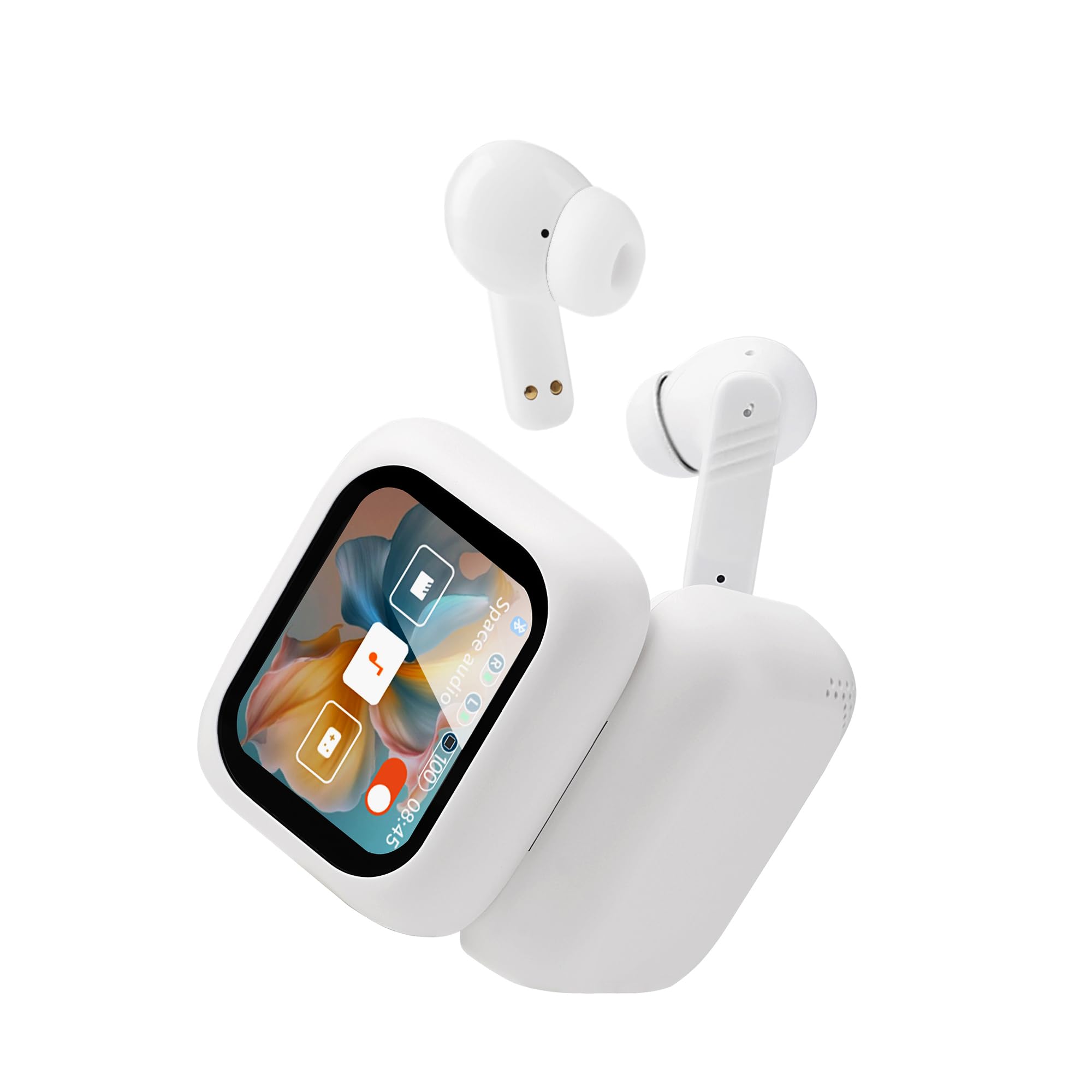 Wireless Bluetooth 5.4 Earbuds with Touch Screen & Noise Cancelling - Digital Display Sports Earphones, IPX7 Waterproof, Hi-Fi Stereo Sound - Perfect for Running, Gym Workouts & Travel (White)