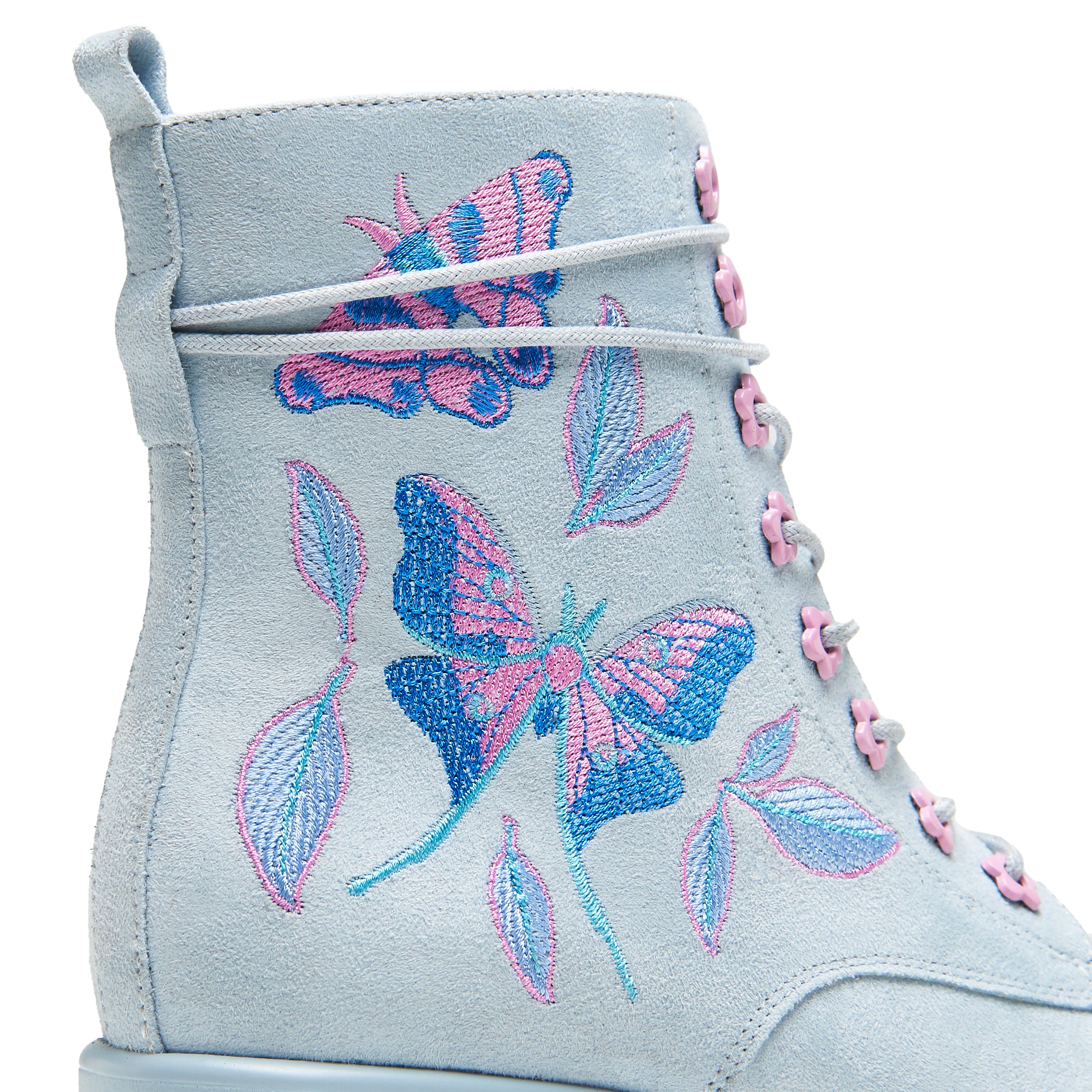 Butterfly Dune Suede Platform Military Boots for Women - Blue Combat Ankle Boots | Fashionable & Comfortable for Outdoor, Streetwear & Fall Winter Style