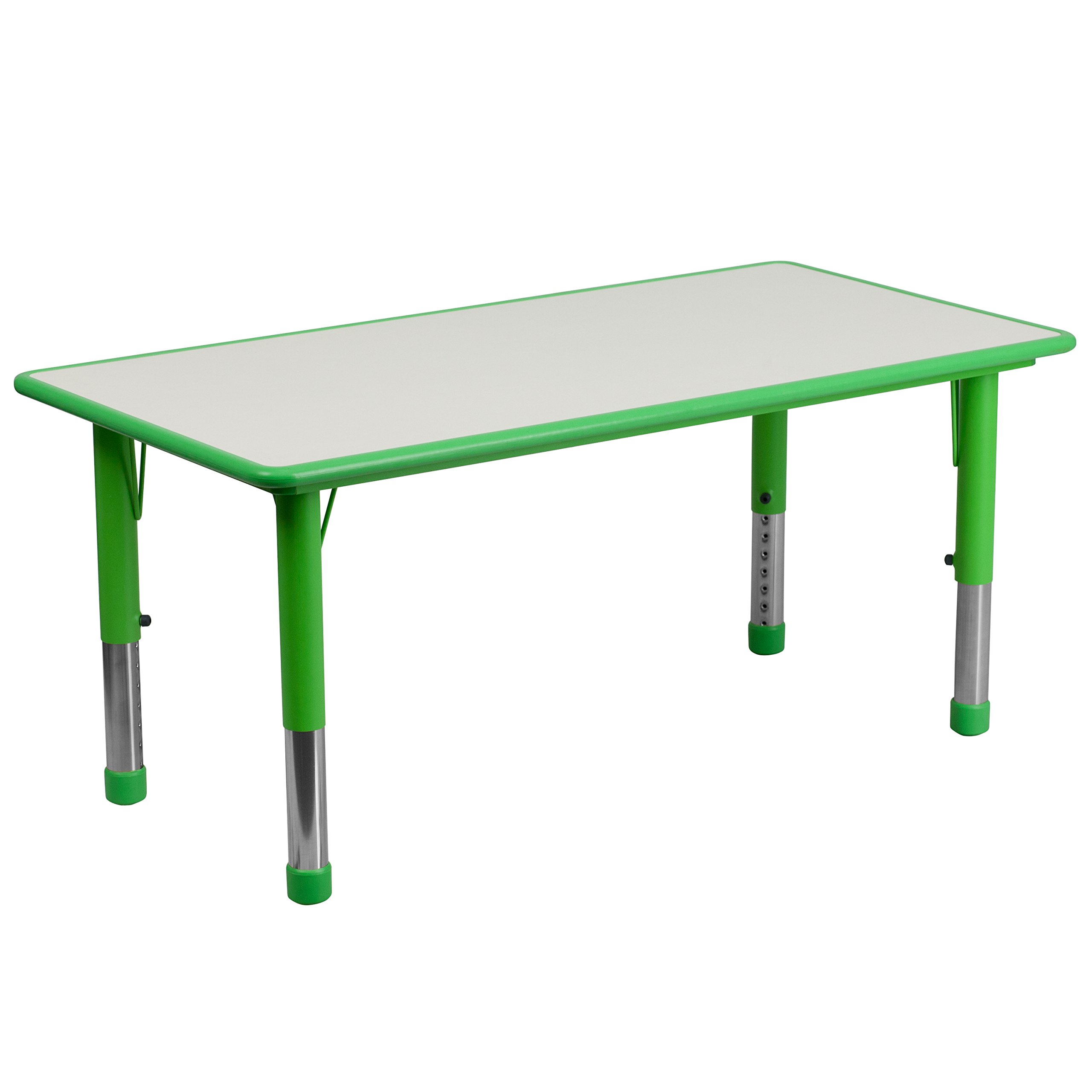EMMA + OLIVER 23.625x47.25 Inch Green Plastic Adjustable Height Kids Activity Table - Perfect for Preschool Classrooms, Daycare Centers & Home Playrooms