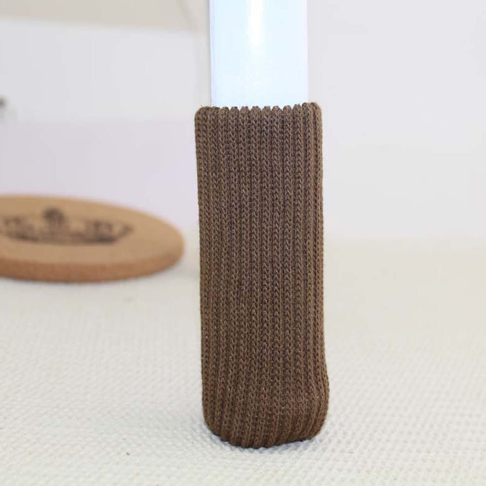 Knitted Chair Leg Socks Protectors - High Elastic Furniture Pads for Hardwood Floor Protection (Brown, 60-Pack) | Double Thickness Bar Stool Leg Covers for Home & Office Use