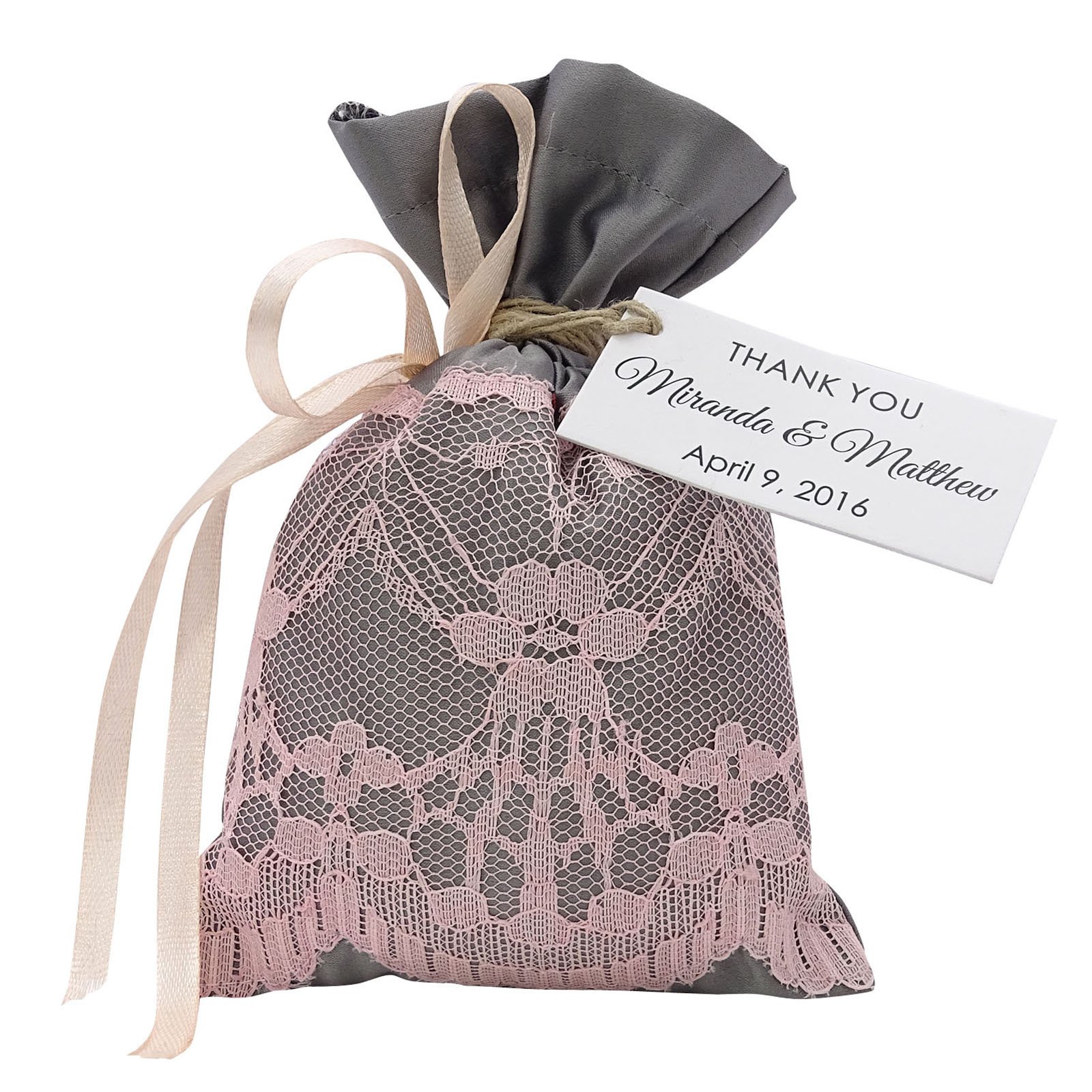 40 Elegant Satin & Net Drawstring Favor Bags for Weddings, Parties & Rustic Events - Personalized with Paper Tags - Perfect for Wedding Favors, Bridal Showers & Special Occasions